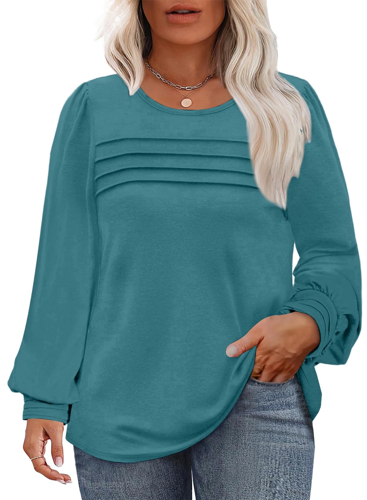 Blusa Túnica Eytino Plus Size De Manga Comprida Com Gola Redonda 2x Canton
