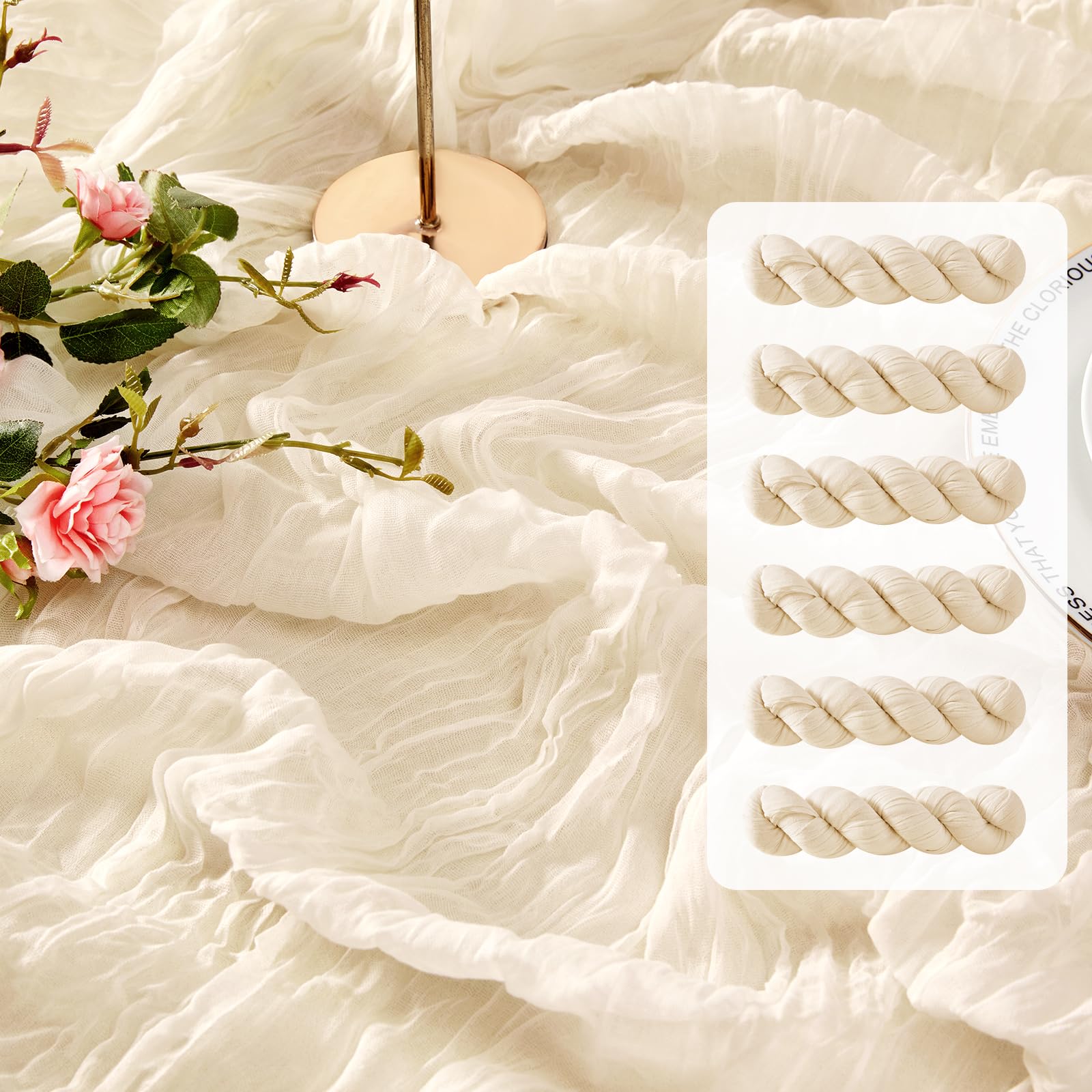 Cheesecloth Table Runner Sea Incursion Ivory 3mm 35x300cm, Pacote Com 6