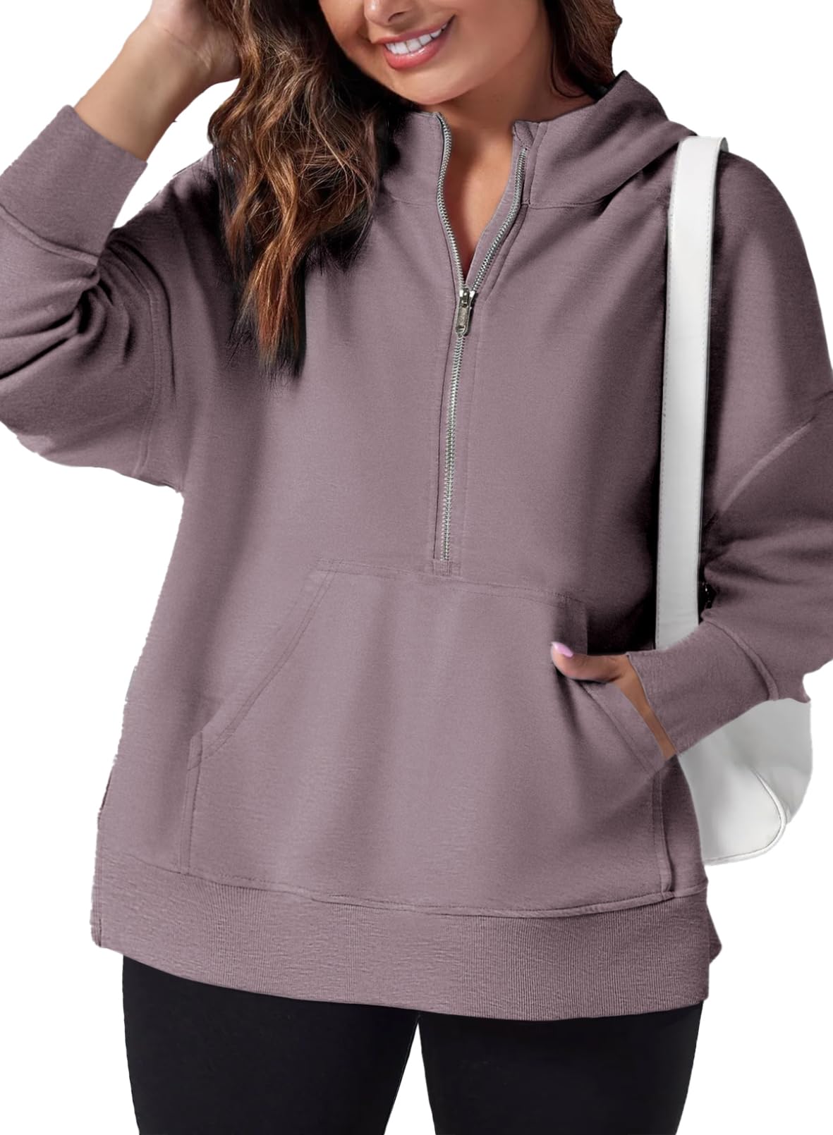 Moletom Feminino Eytino Plus Size Com Meio Zíper Com Capuz, 1x Roxo