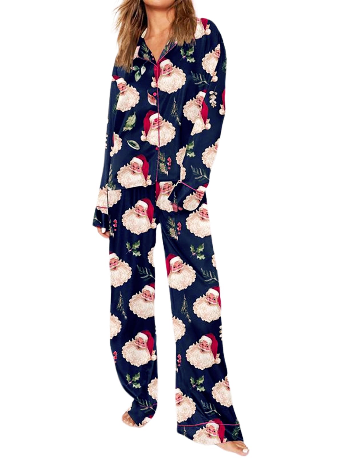 Conjunto De Pijama Glno Christmas Y2k Nutcracker Papai Noel Azul