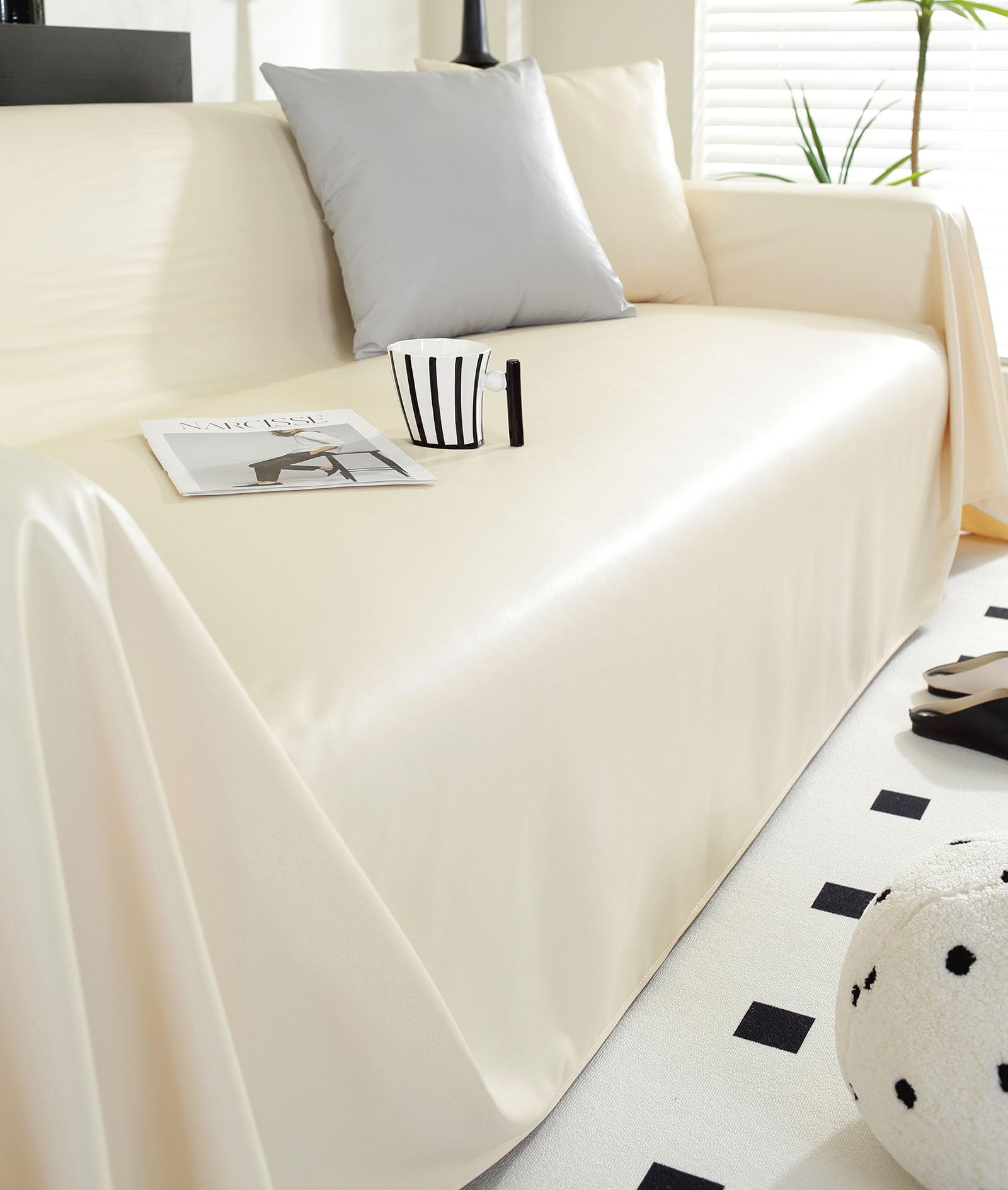 Capa De Sofá Vctops Impermeável Em Couro Sintético Pu Para Seccional