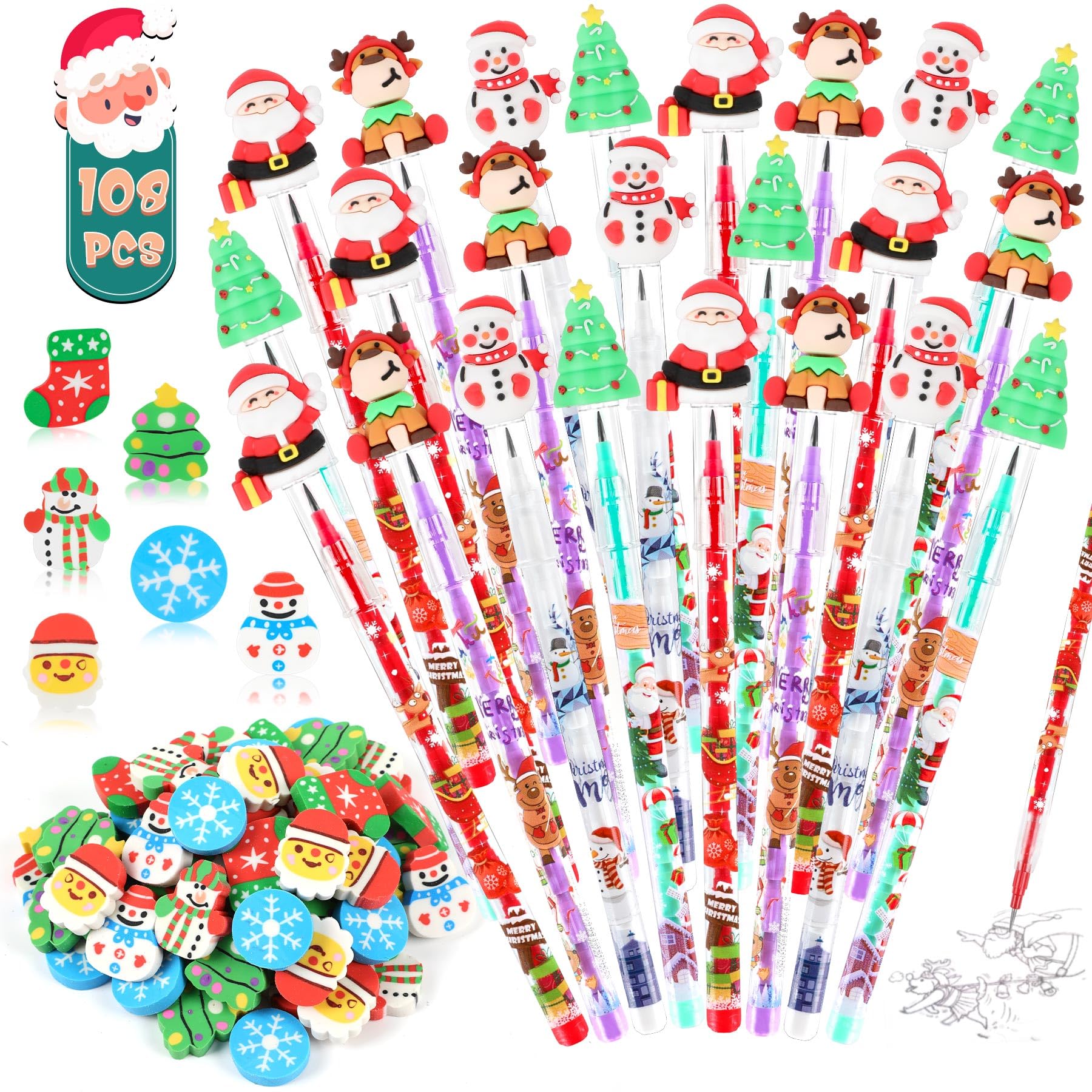 Conjunto De Lápis De Papelaria Para Festas De Natal Com Borracha Para Crianças
