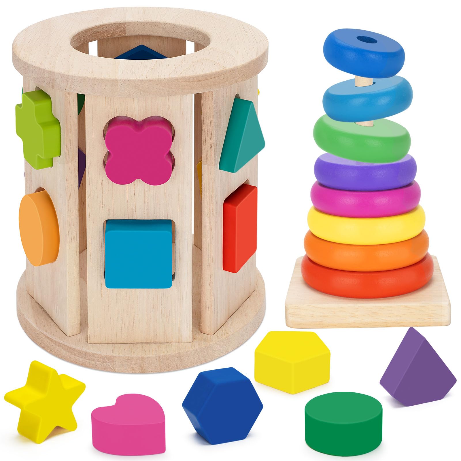 Brinquedo Infantil Aigybobo Match And Roll Shape Sorter &amp; Stacker
