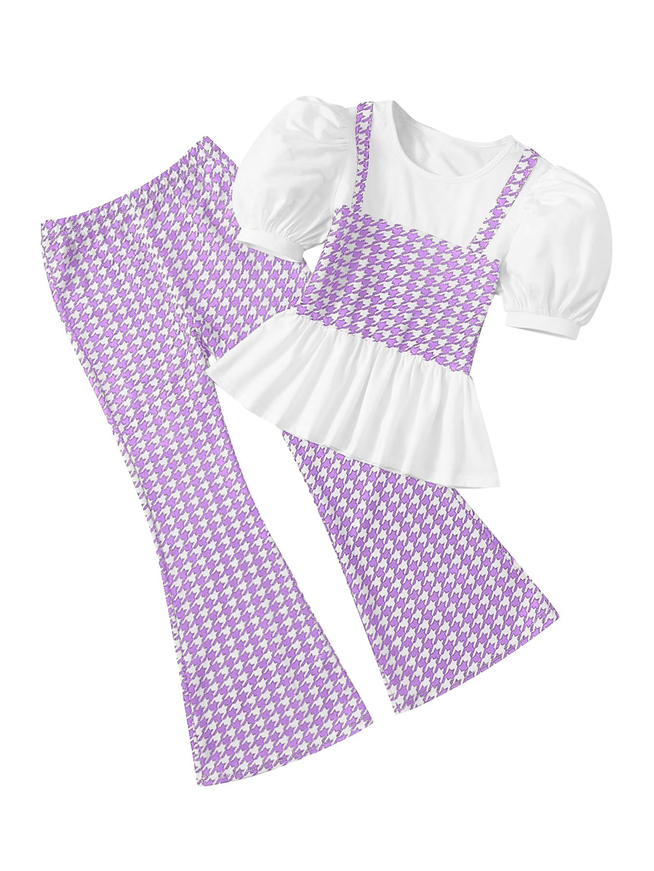 Camiseta E Calça Femininas De Manga Folhada Da Outfit Milumia Houndstooth 9y