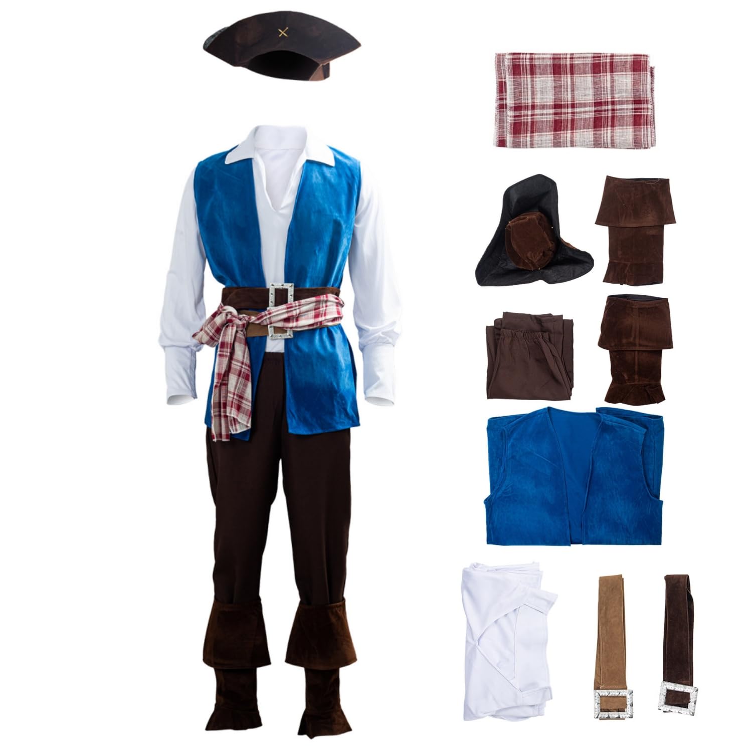 Fantasia De Pirata Bacmaze Roupa De Cosplay Pirata Para Adultos, 9 Unidades