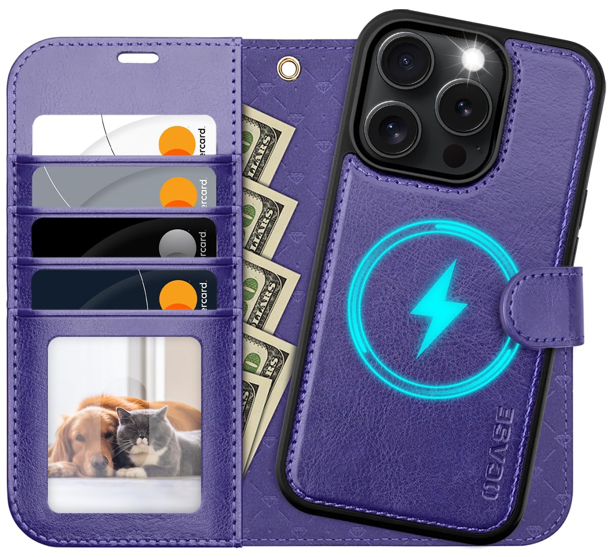 Capa Ocase Para Iphone 16 Pro Max, Carteira Removível, Roxa