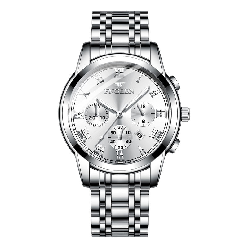 Relógio Glow-in-the-dark Calendar Business Steel Strap Men