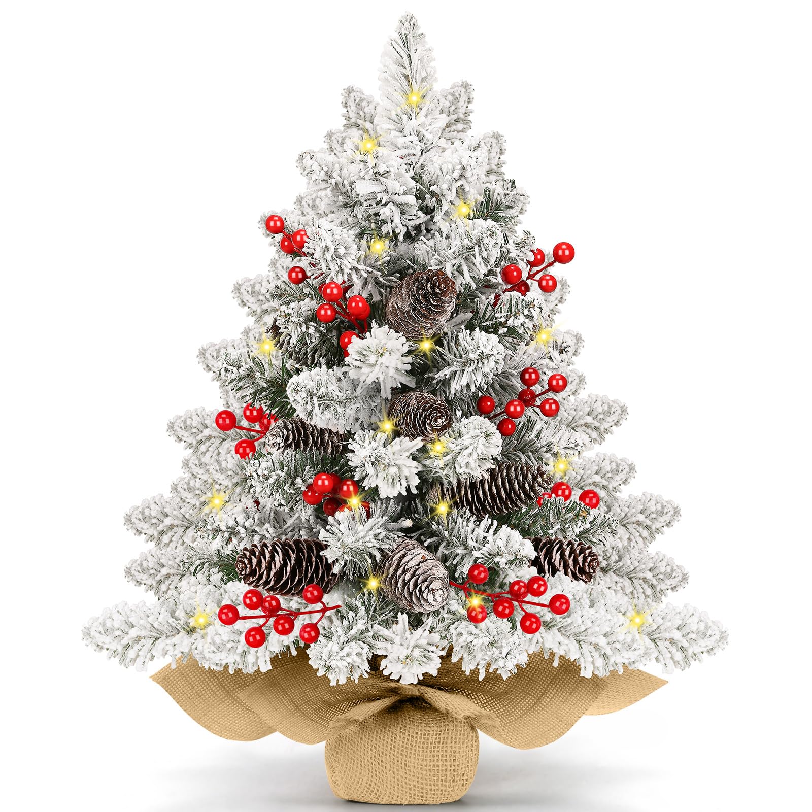 [árvore De Natal De Mesa] Gutakzio 60 Cm De Neve Flocada Com Luzes