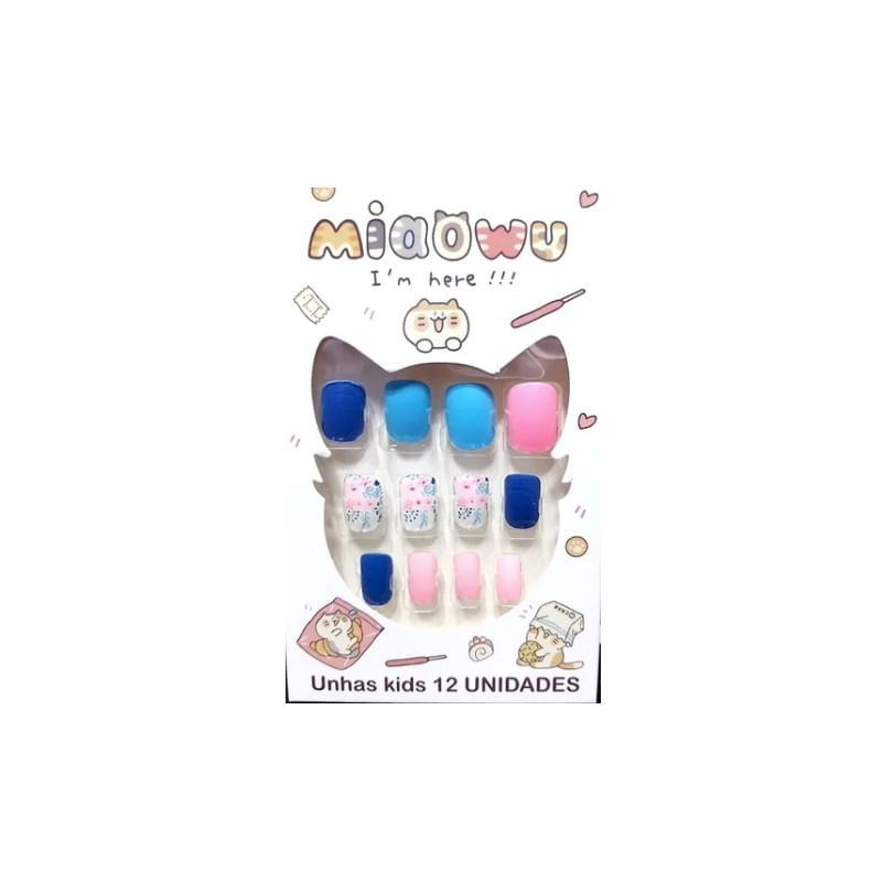 Unhas Autoadesivas Miaowu Para Meninas, Vários Designs, 12 Unidades