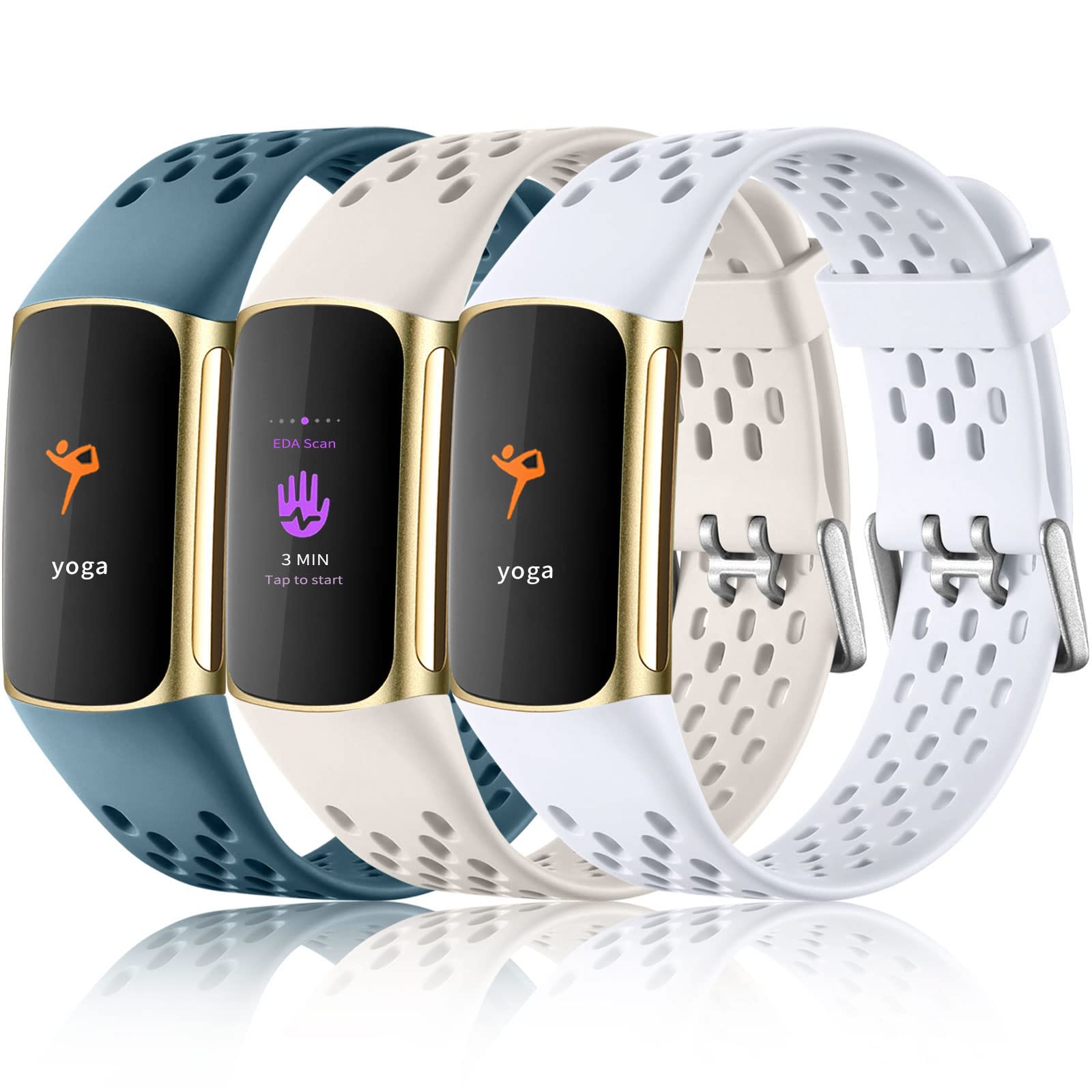 Pulseira Esportiva Maledan Compatível Com Fitbit Charge 6/5 Azul/branco
