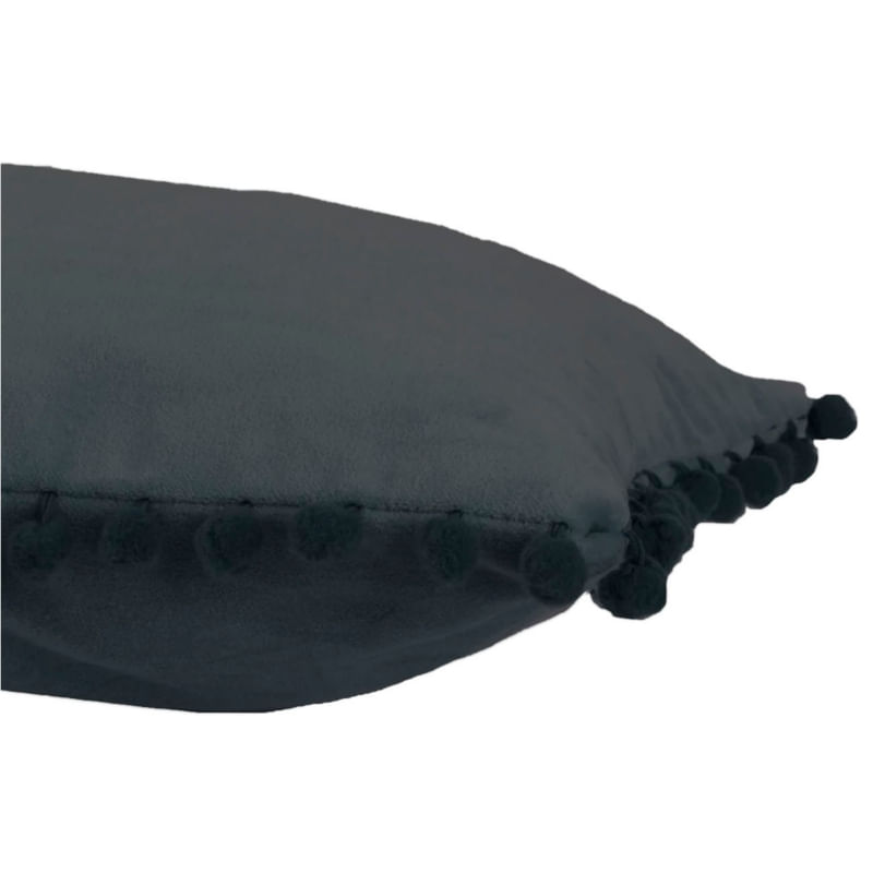 Capa De Almofada Retangular Preta Com Pompon 50x30cm