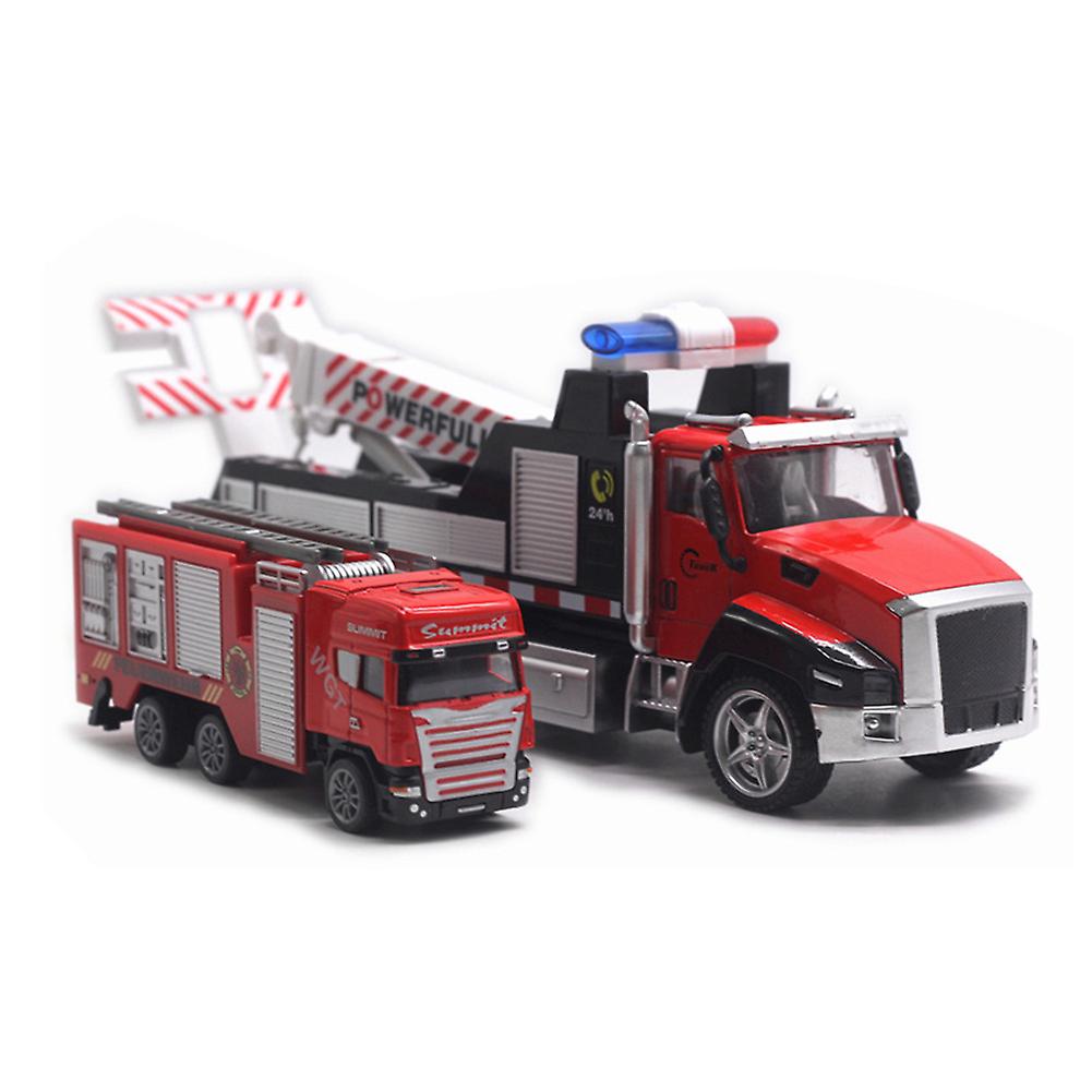 Farfi 2pcs Diecast Veículo De Resgate Caminhão De Bombeiros Puxar A Luz Para Trás