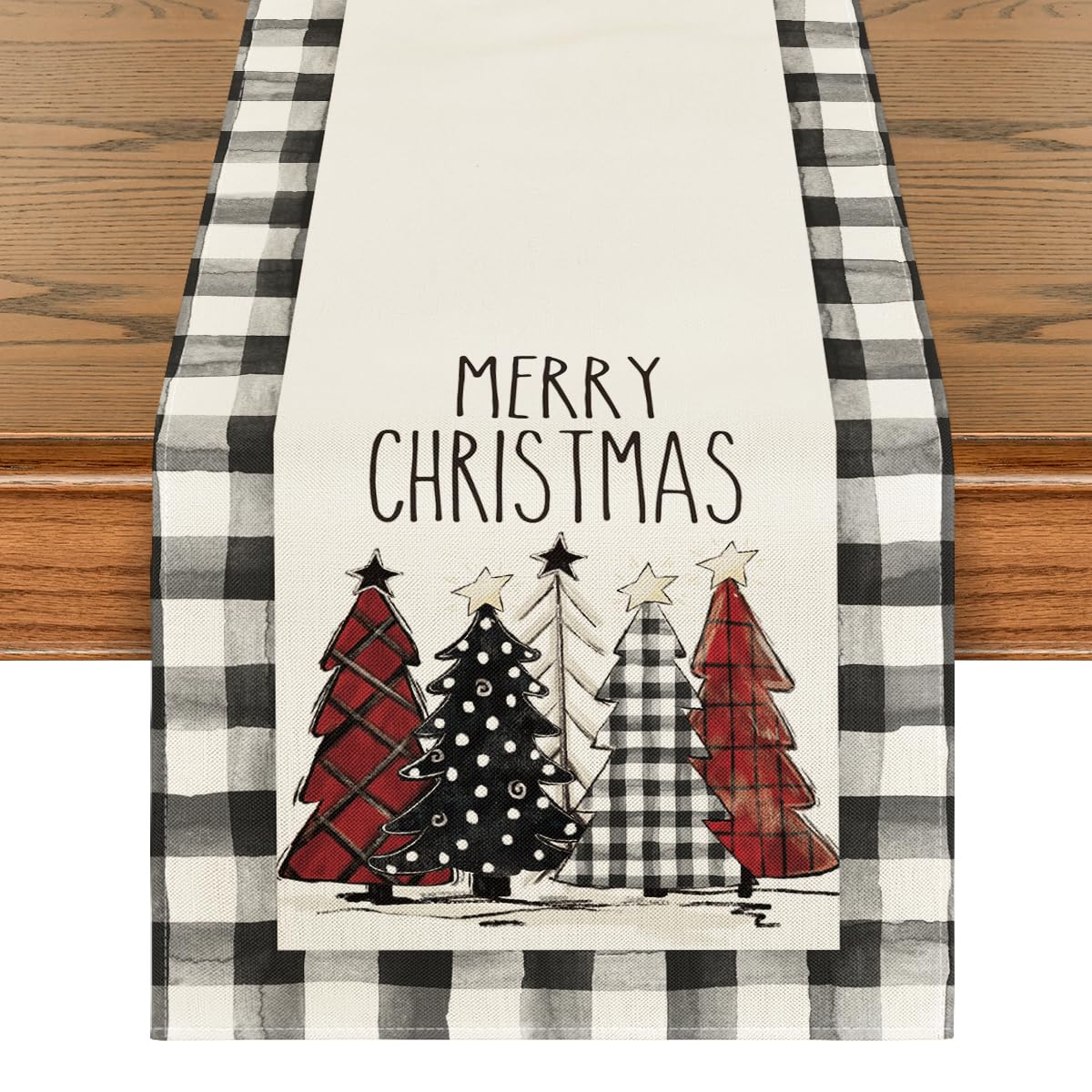 Table Runner Artoid Mode Em Aquarela Buffalo Plaid Christmas