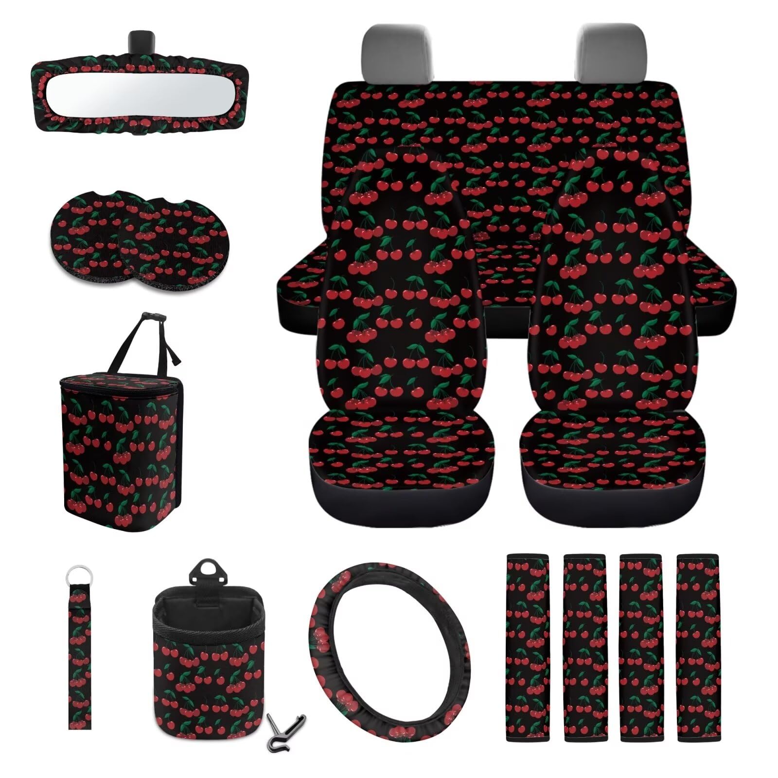 Conjunto De Capa De Assento De Carro Wanyint Cherry Black, 15 Unidades, Ajuste Universal