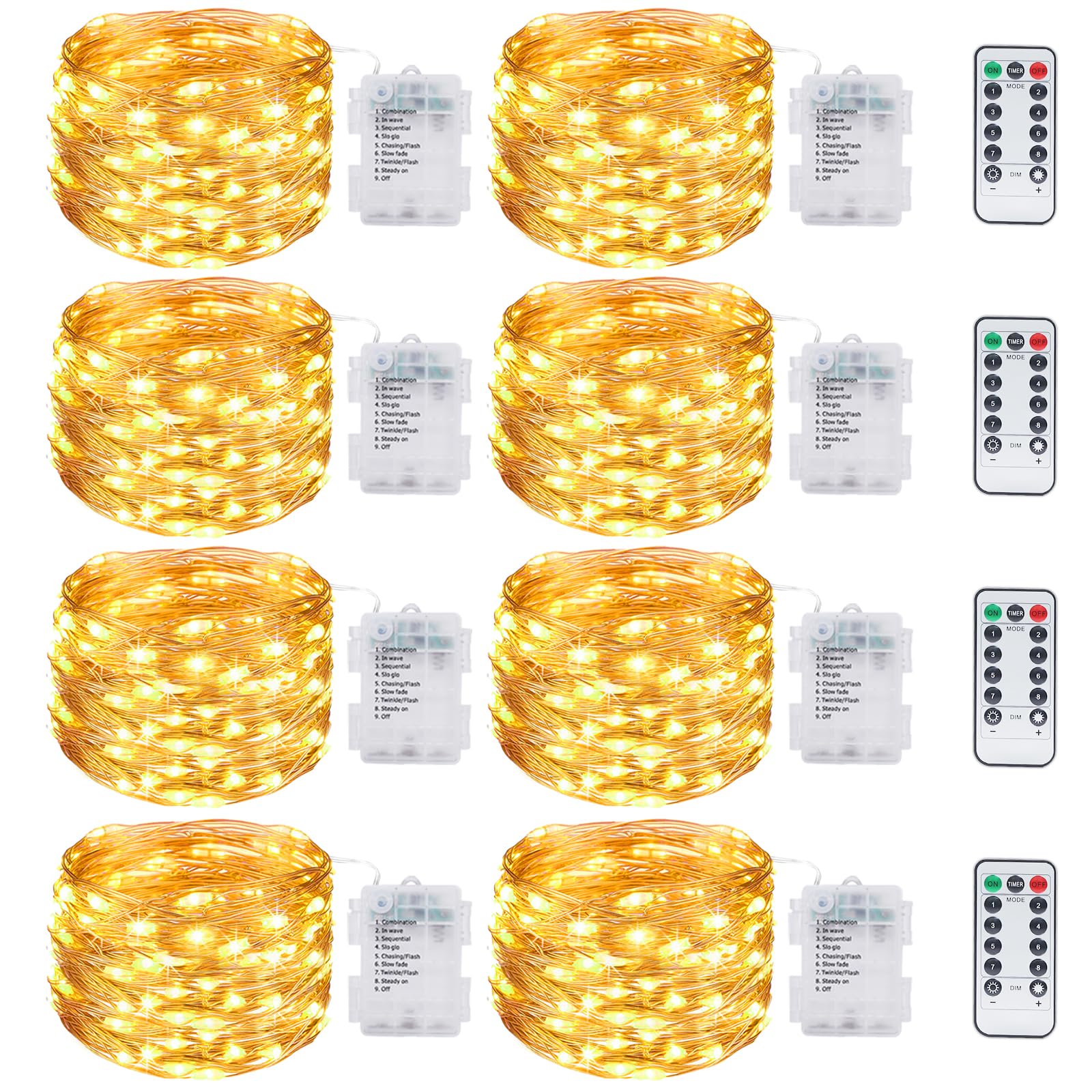 Fairy Lights Kolpop Operado Por Bateria, Pacote De 8, 39 Pés E 120 Led