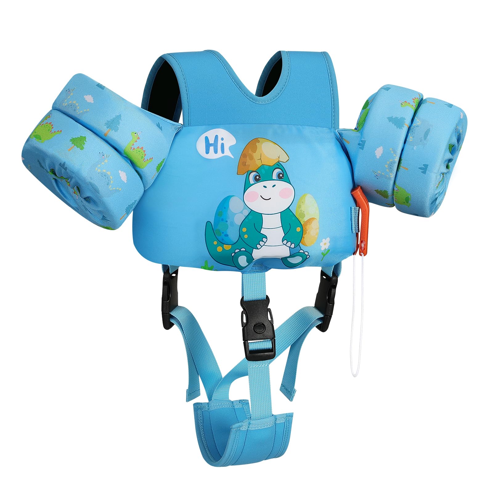 Colete De Natação Infantil Moko, 6-9-14 Kg, Bóias De Braço, Azul Claro E Dinossauro