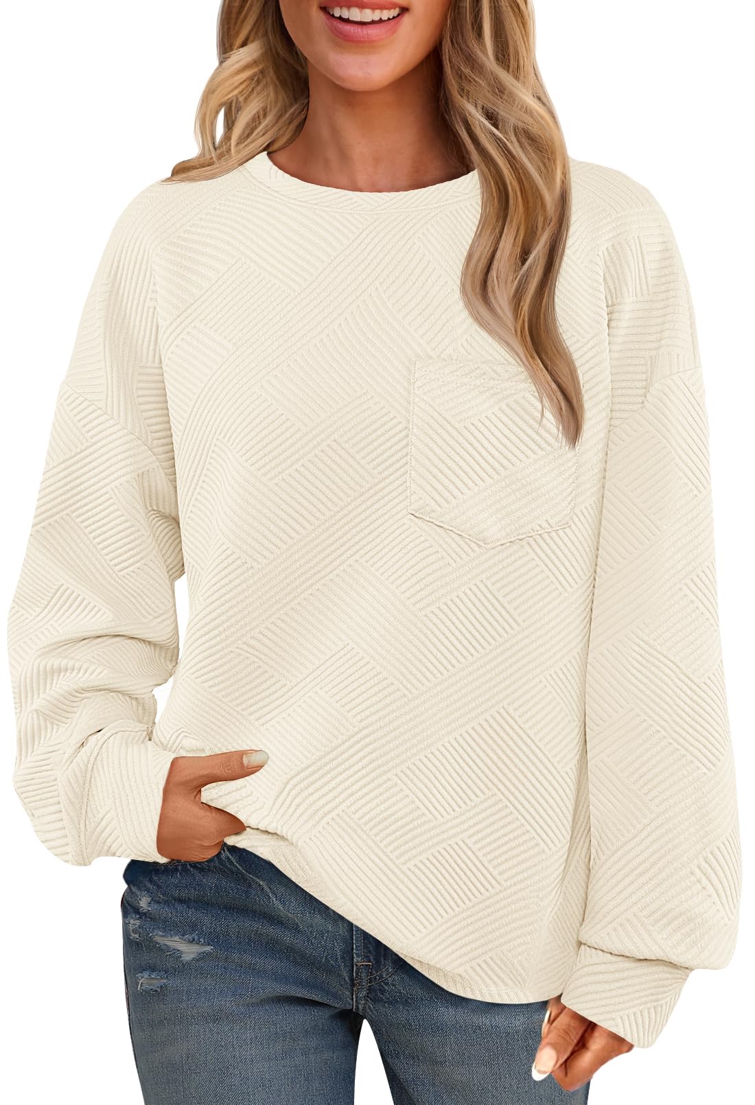 Camiseta Feminina Merokeety, Pulôver Texturizado Básico, Bege