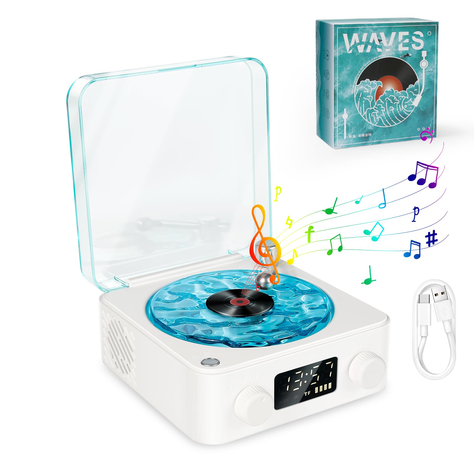 Leitor De Vinil Kdqueery The Waves Com Water Ripple Light Bluetooth