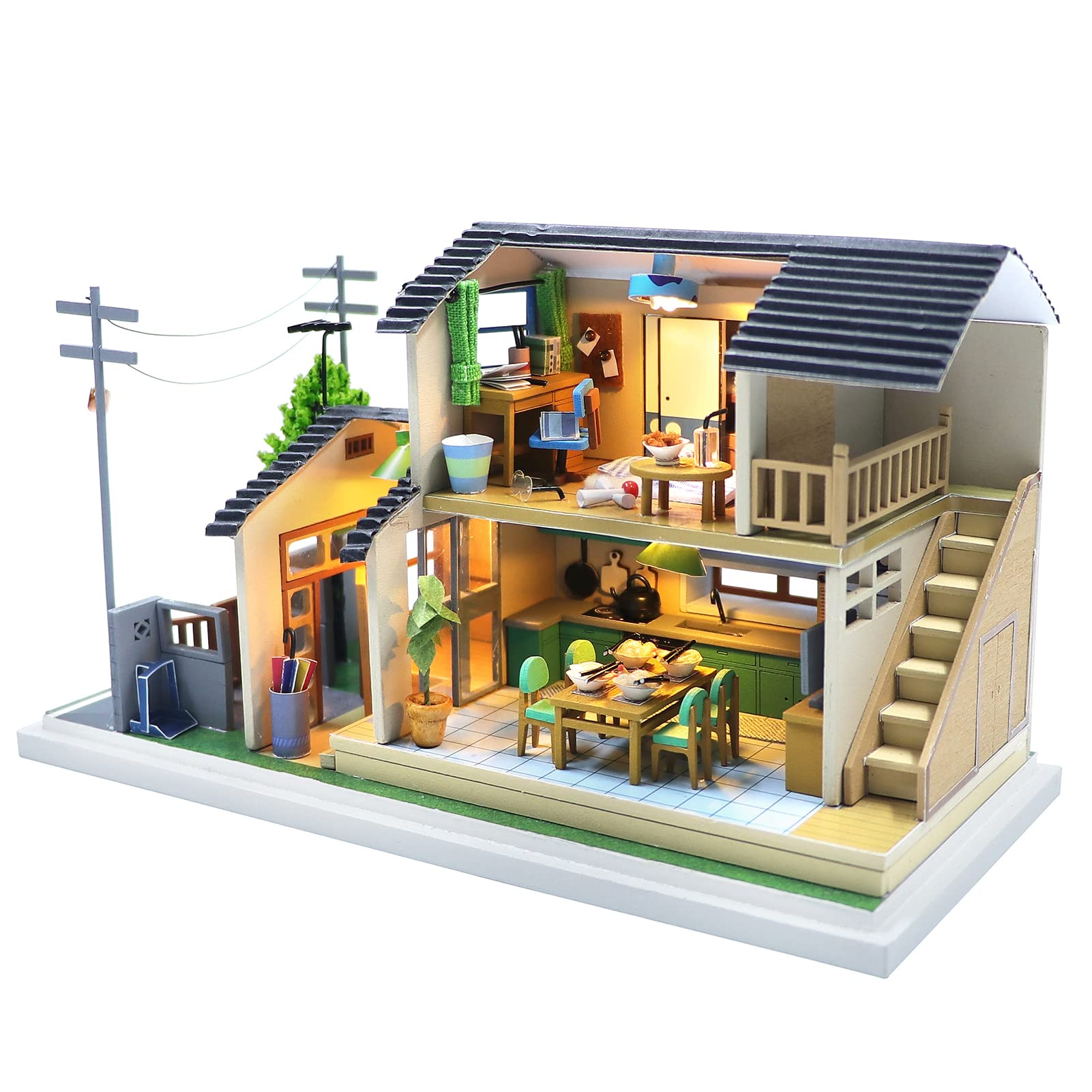 Móveis De Madeira Em Miniatura Dollhouse Spilay Diy Com Led 1:24