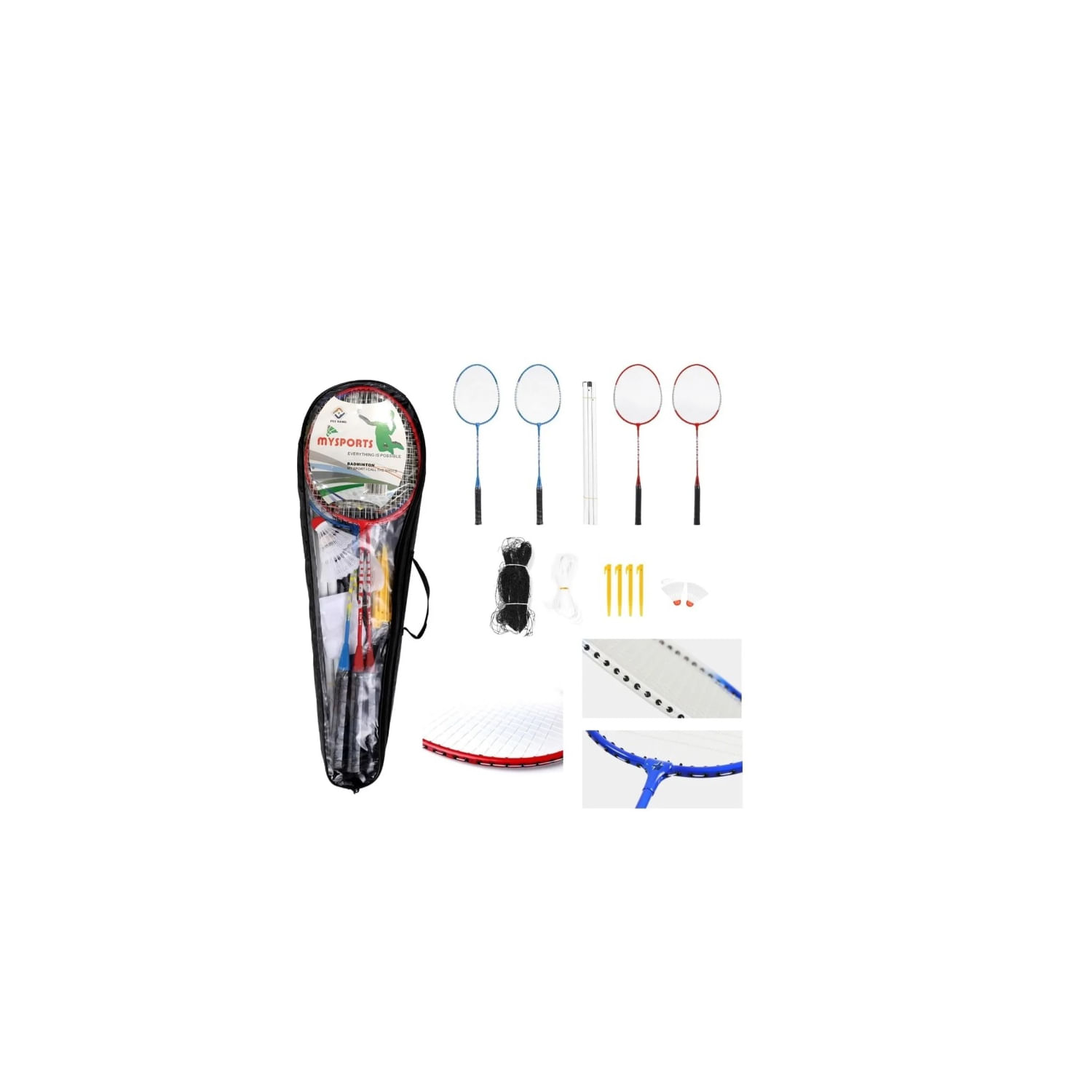Conjunto De Badminton 4 Raquetes + 2 Petecas + Rede