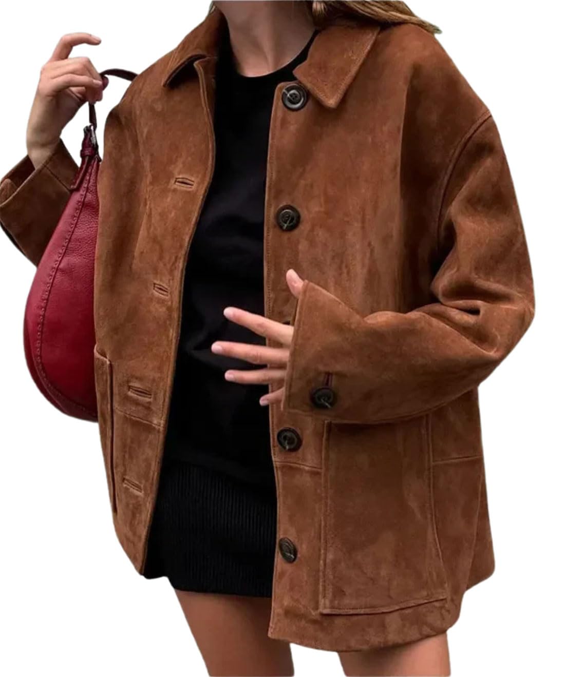 Jaqueta Chouyatou Feminina De Couro Sintético De Camurça Marrom Tamanho L