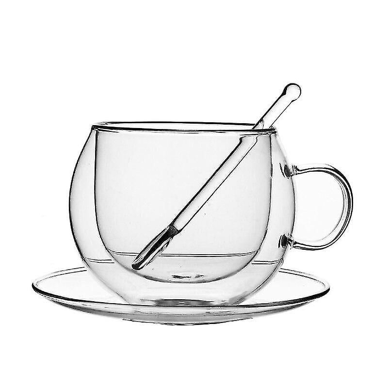 Xícaras De Chá De Café Com Alto Teor De Borosilicato Resistente Ao Calor De Vidro De Camada Dupla Com Conjunto De Colher De Prato