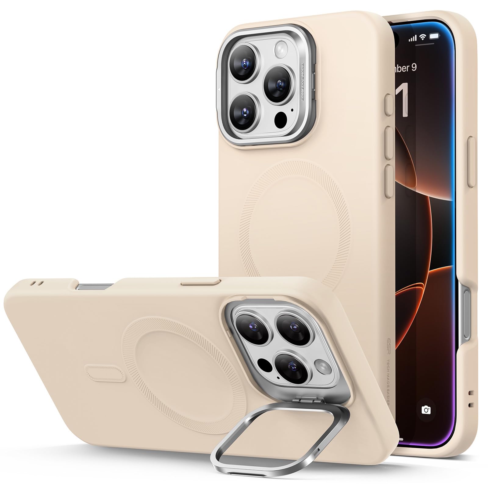 Capa De Telefone Esr De Silicone Com Suporte Para Iphone 16 Pro Max Light Tan