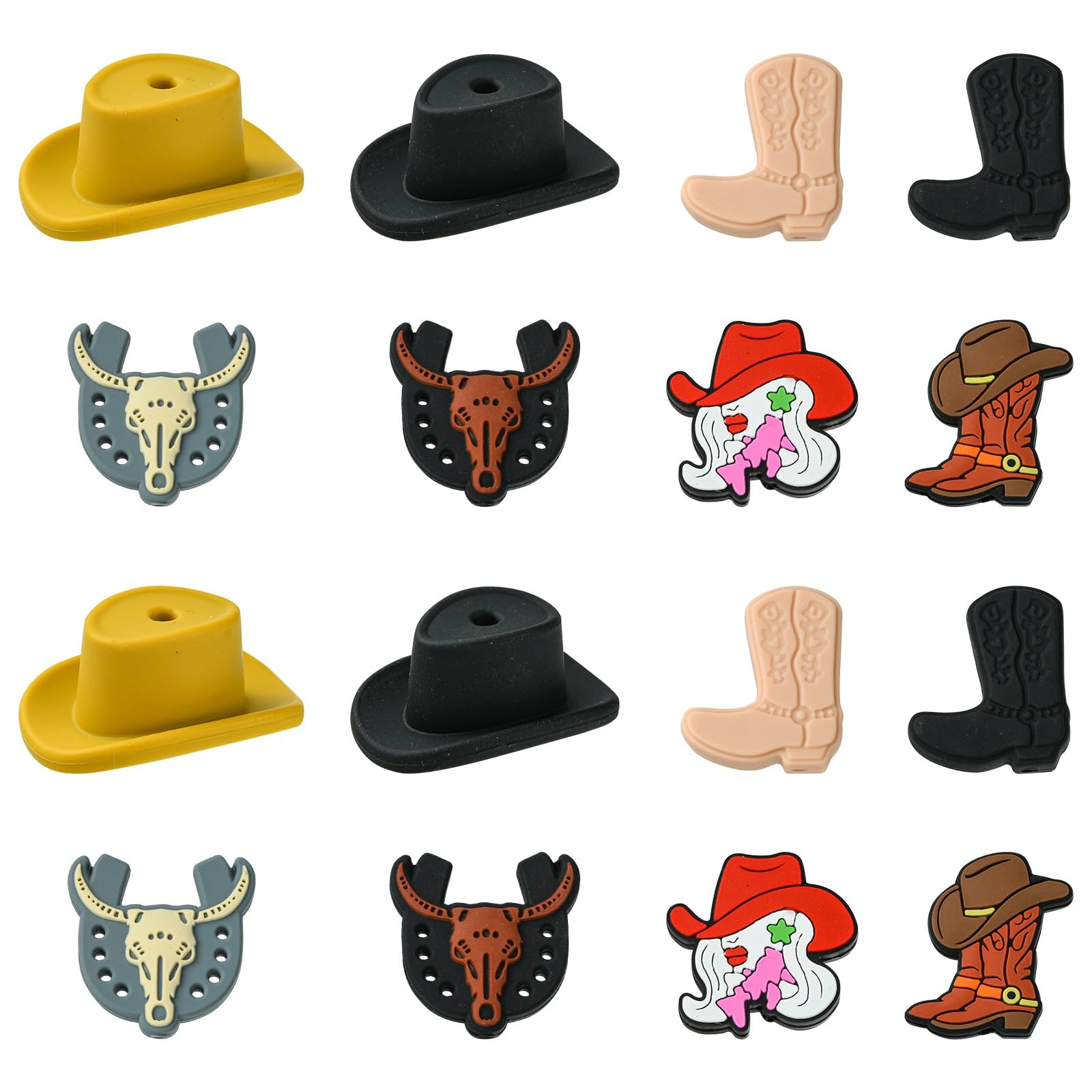 Bota De Chapéu De Cowboy Ocidental Com Miçangas De Silicone Danling Jewelry, 16 Unidades