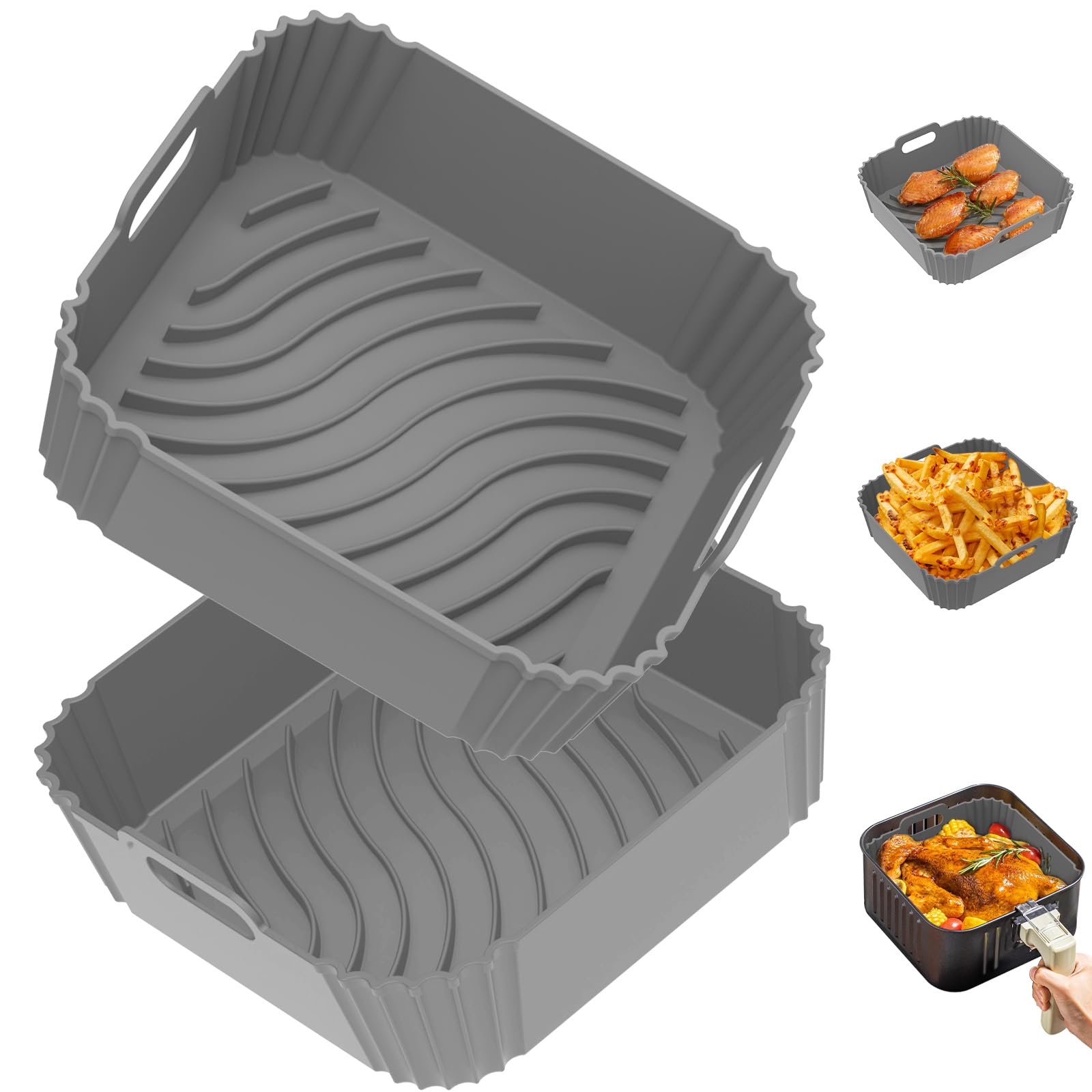 Forros De Silicone Air Fryer Redfly, Pacote Com 2 9,3 Polegadas, Cinza Quadrado