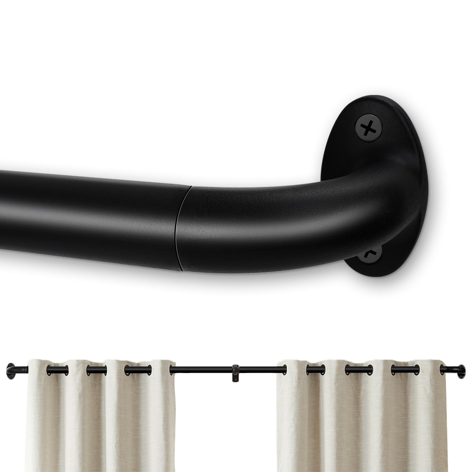 Conjunto De Barras De Cortina Gtj Black Ajustável De 72 A 144 Polegadas