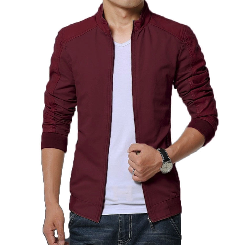 Jaqueta Generic Leather Drill Para Homens, Cor De Vinho