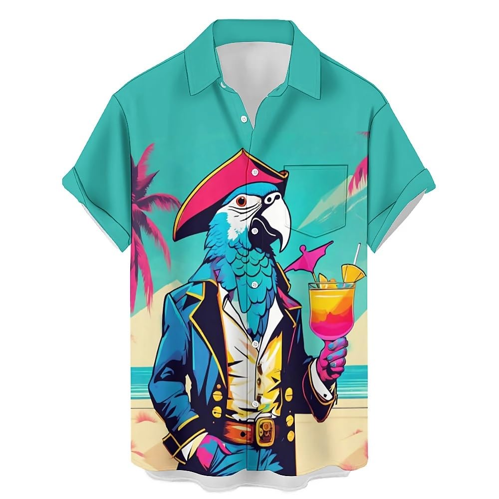 Camisa Masculina Engraçada Com Estampa De Papagaio Havaiano Hlcfaci