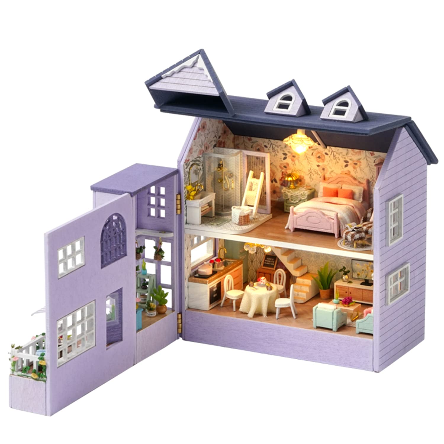 Kit Dollhouse Roroom Diy Miniature Com Led Happy House