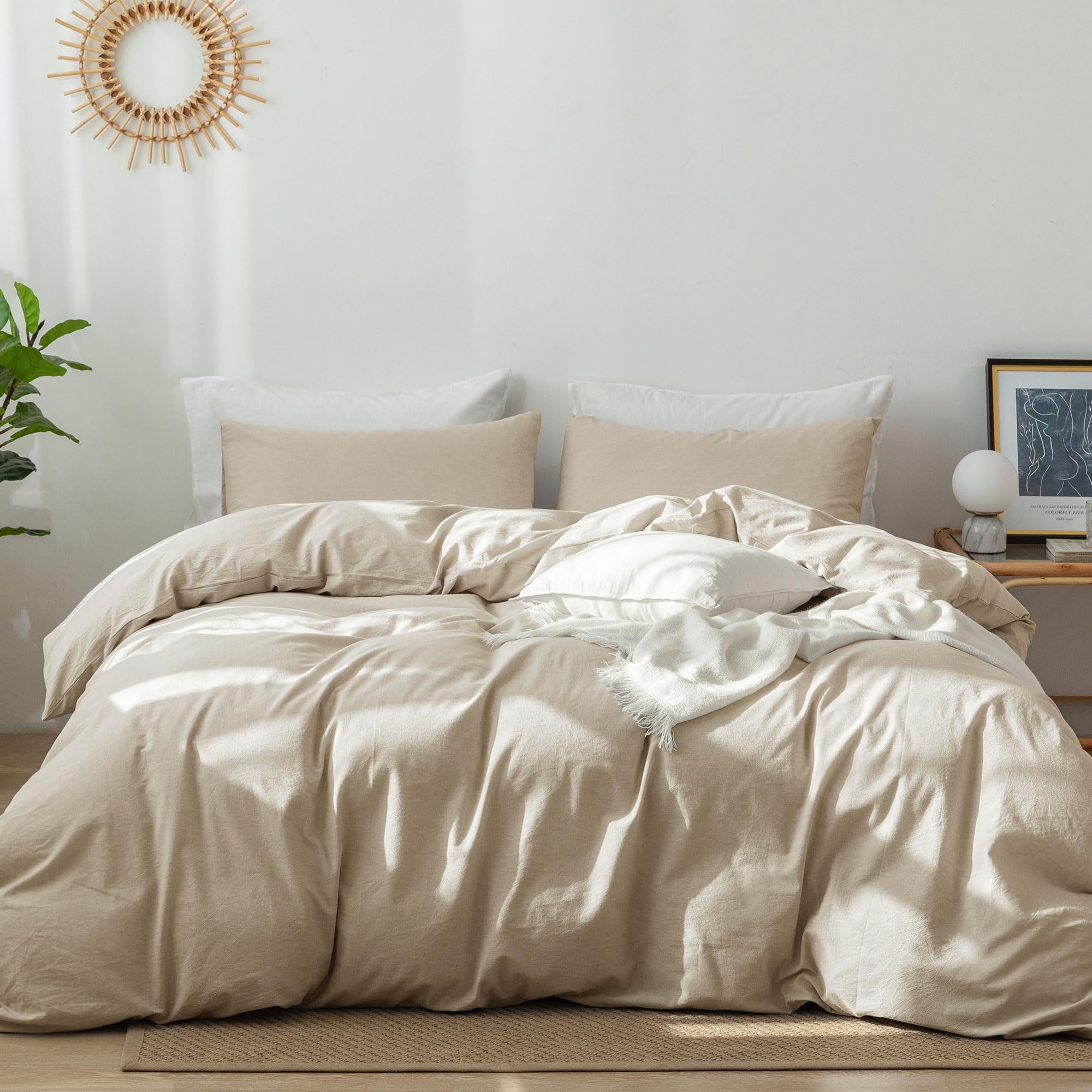 Conjunto De Capa De Edredom Moomee Bedding 100% Algodão Lavado Super Queen