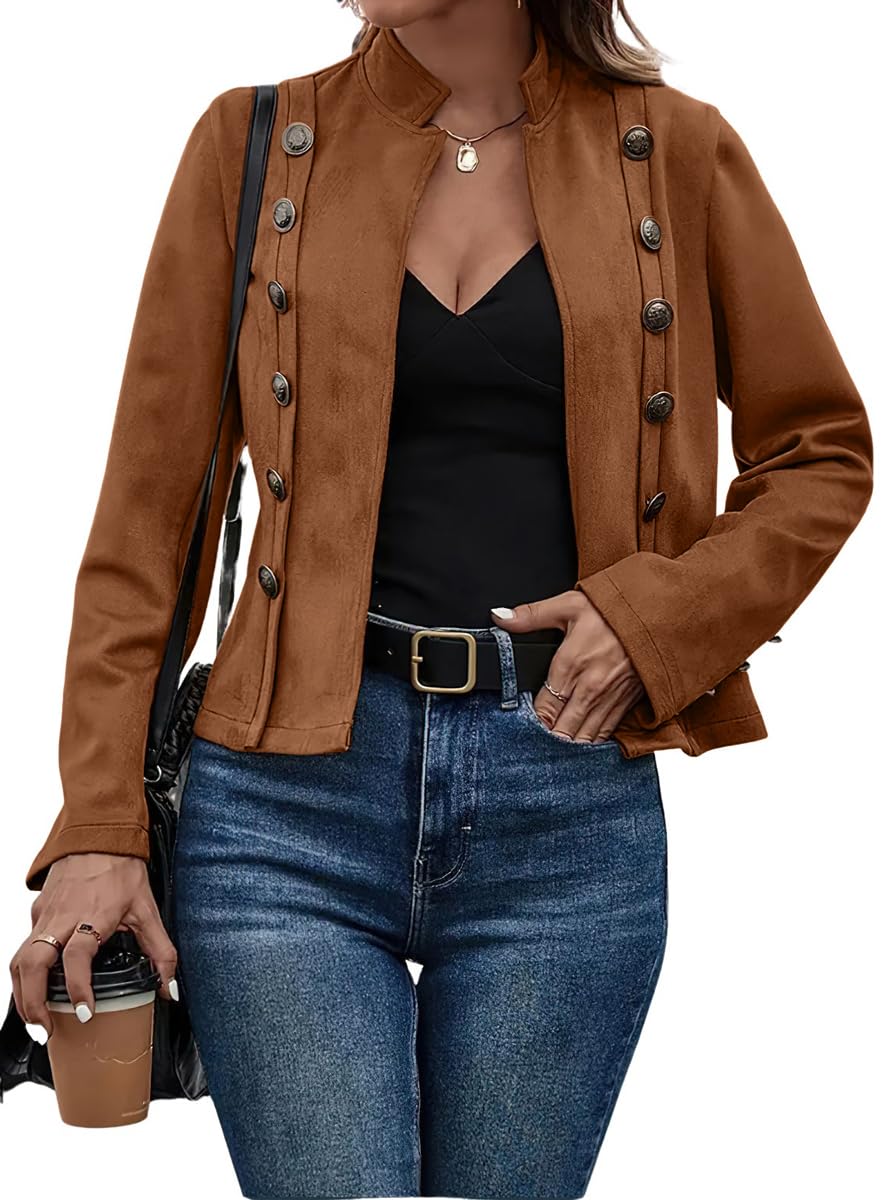 Jaqueta Chouyatou Feminina De Couro Sintético De Camurça Marrom Tamanho M