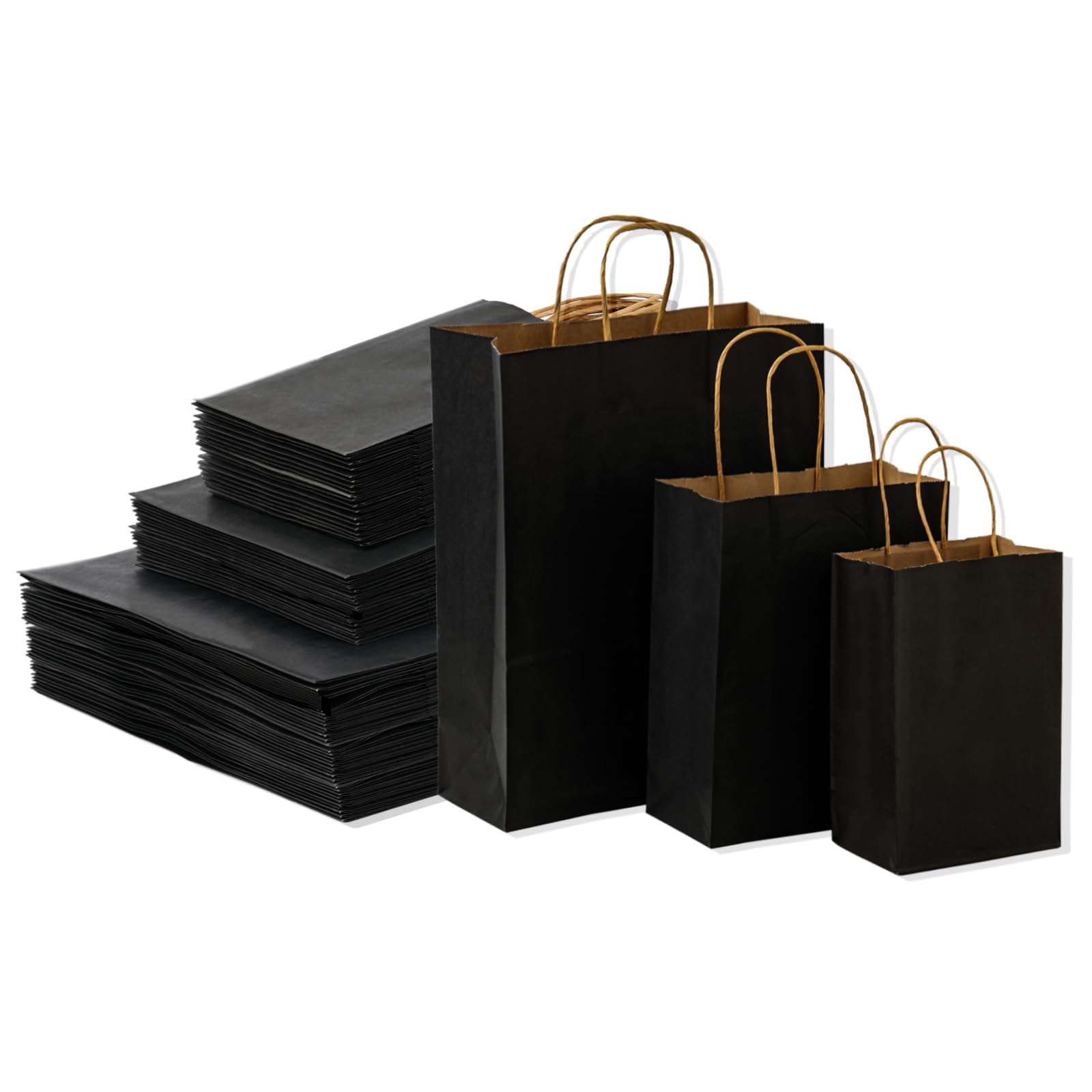 Sacos De Papel Moretoes 100 Unidades Pretas Com Alças De Tamanhos Variados