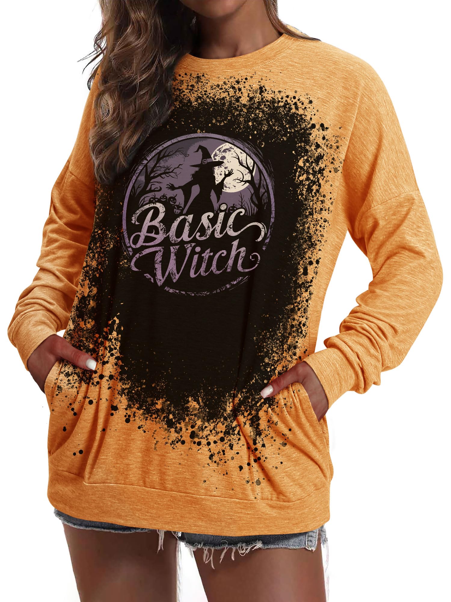 Moletom Rmcms Basic Witch Darkness Halloween Feminino Laranja