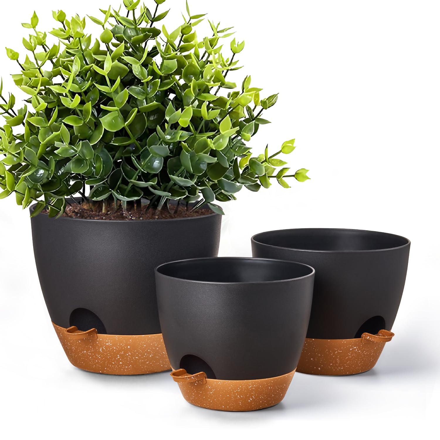 Conjunto De Plantadores Gardrium Self Watering 30/25/23 Cm De Plástico Preto