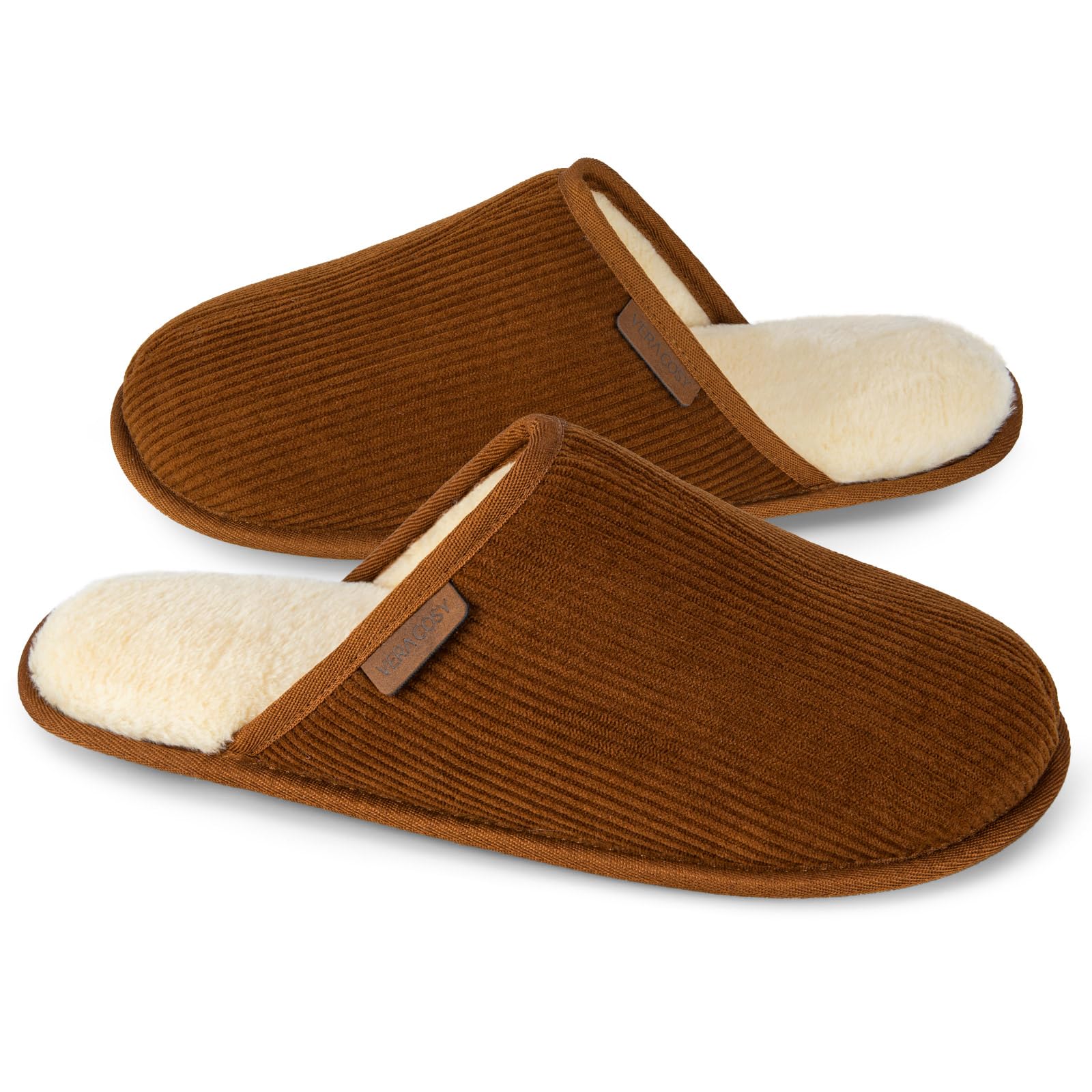 Chinelos Masculinos Veracosy Corduroy Scuff Memory Foam Pecan 9-10us