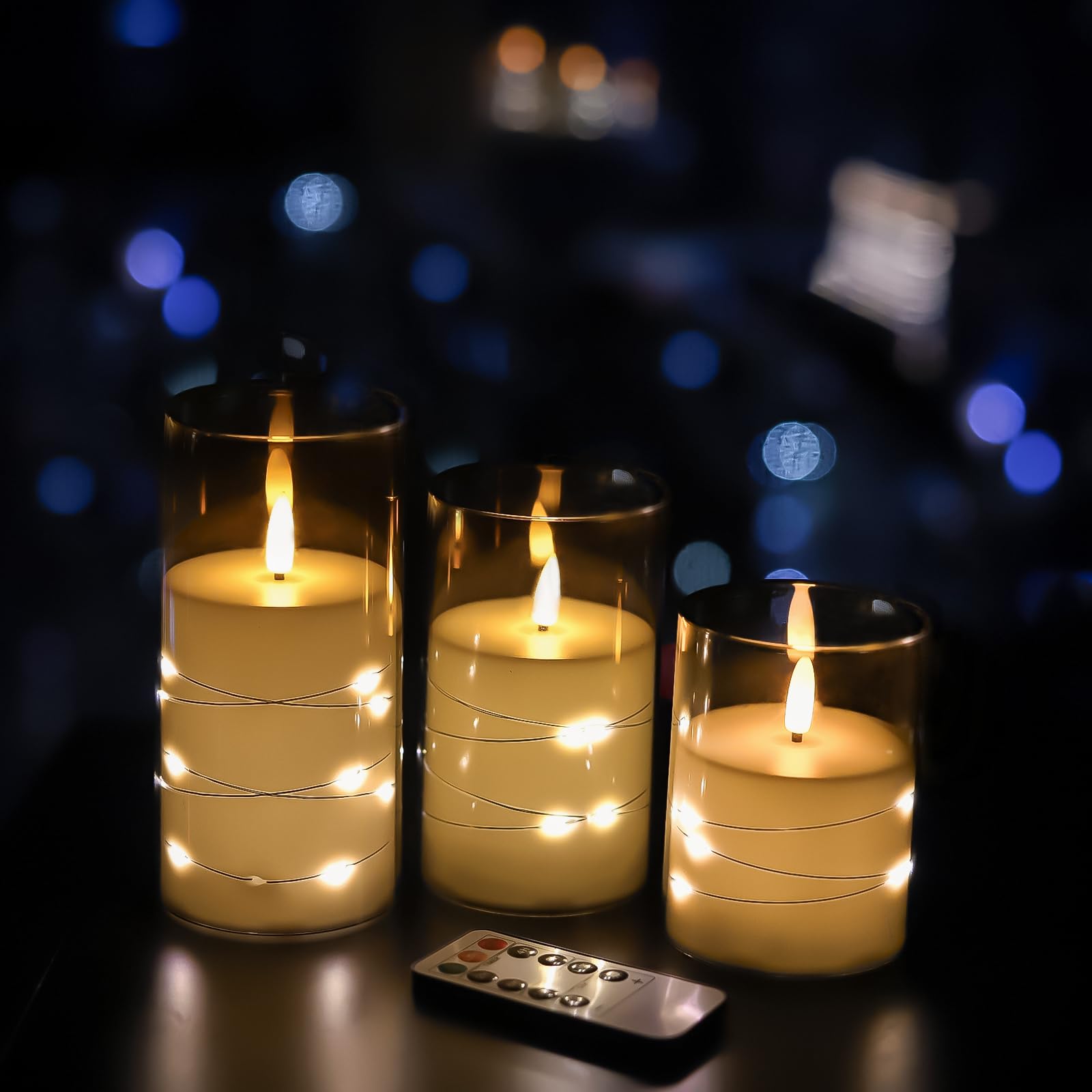 Velas Led Beloveam Flickering Flameless Com Star String, 3 Unidades