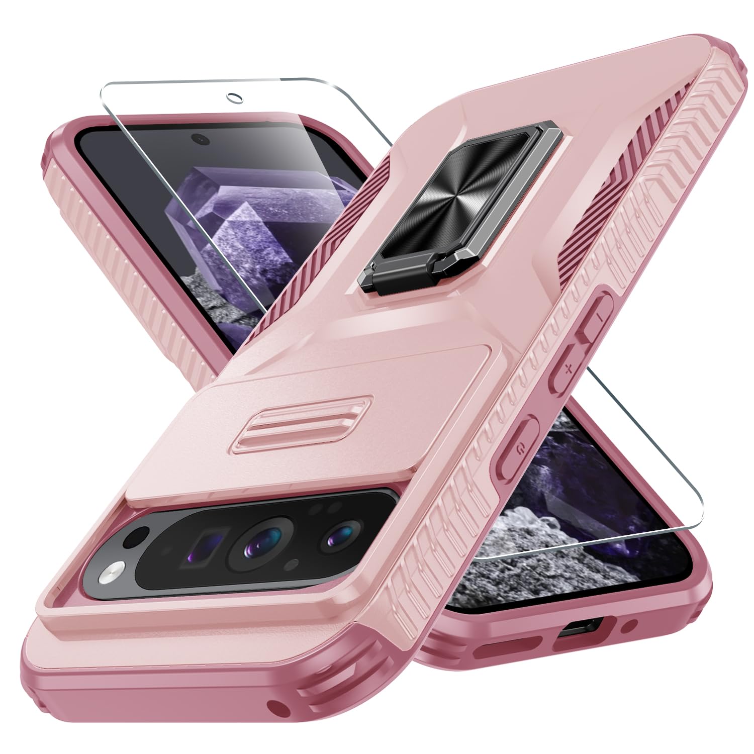 Capa De Telefone Casejeen Para Google Pixel 9 Pro Xl Com Vidro Rosa