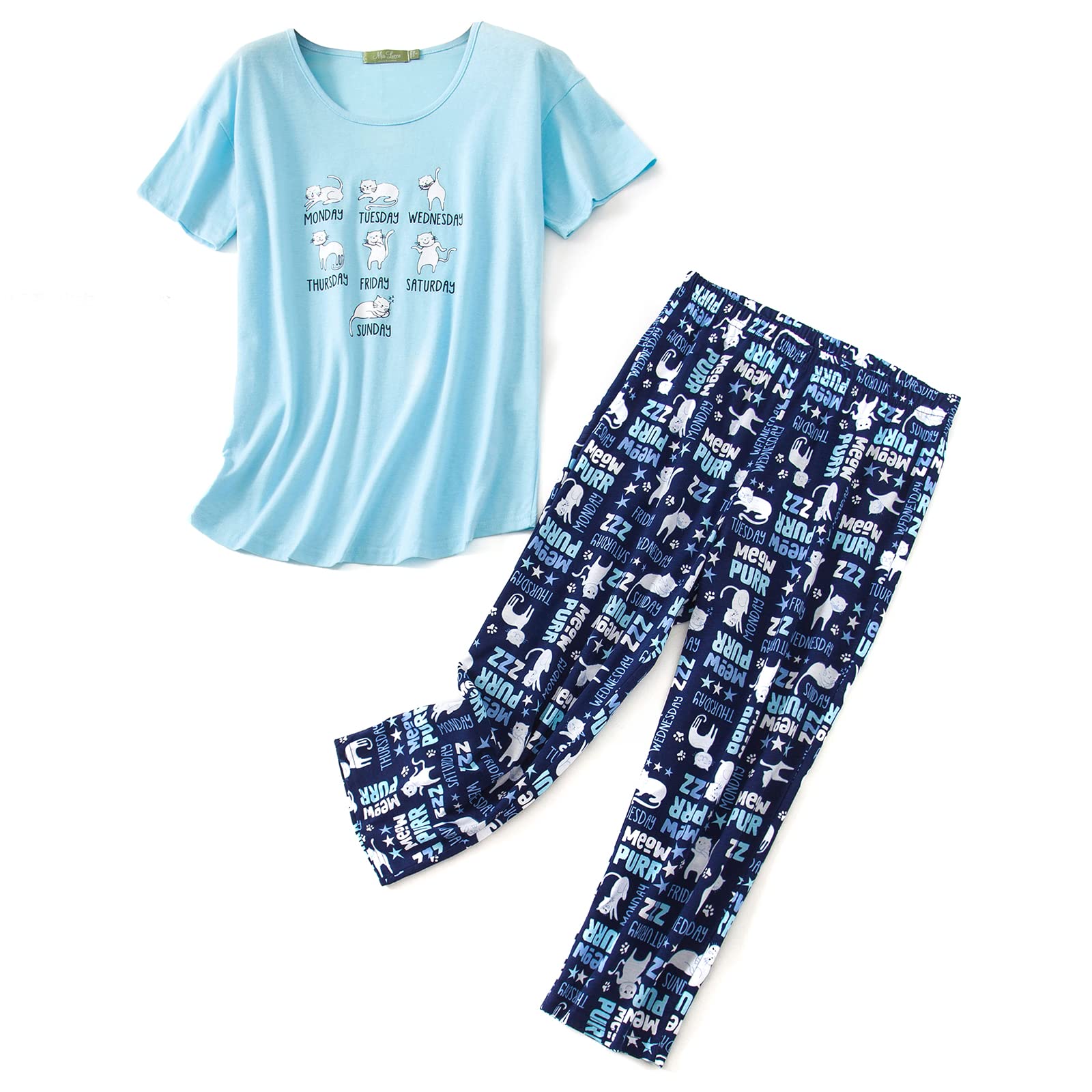 Conjunto De Pijamas American Trends Feminino De Manga Curta Azul Escuro S