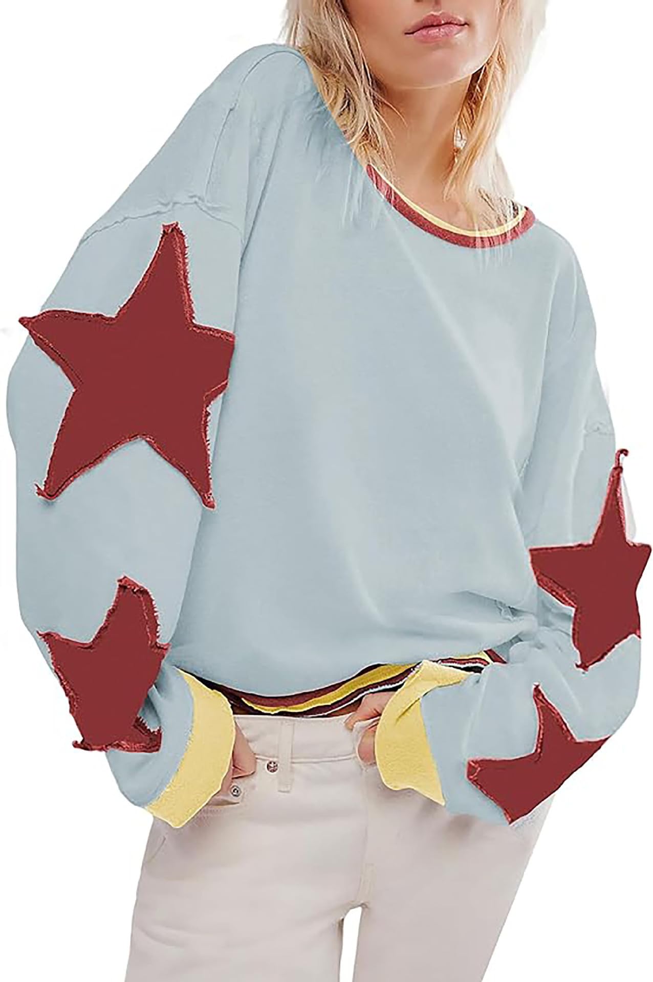 Moletom Utcoco Oversized Para Mulheres Com Estampas De Estrelas - Azul