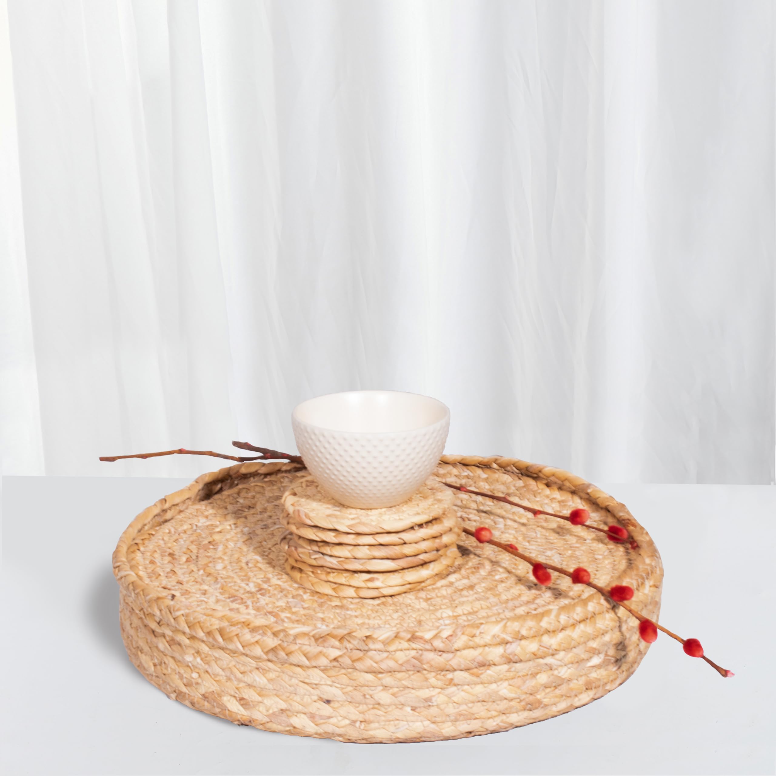 Conjunto De Jogos Americanos Art Pinecone Handwoven Water Hyacinth X6