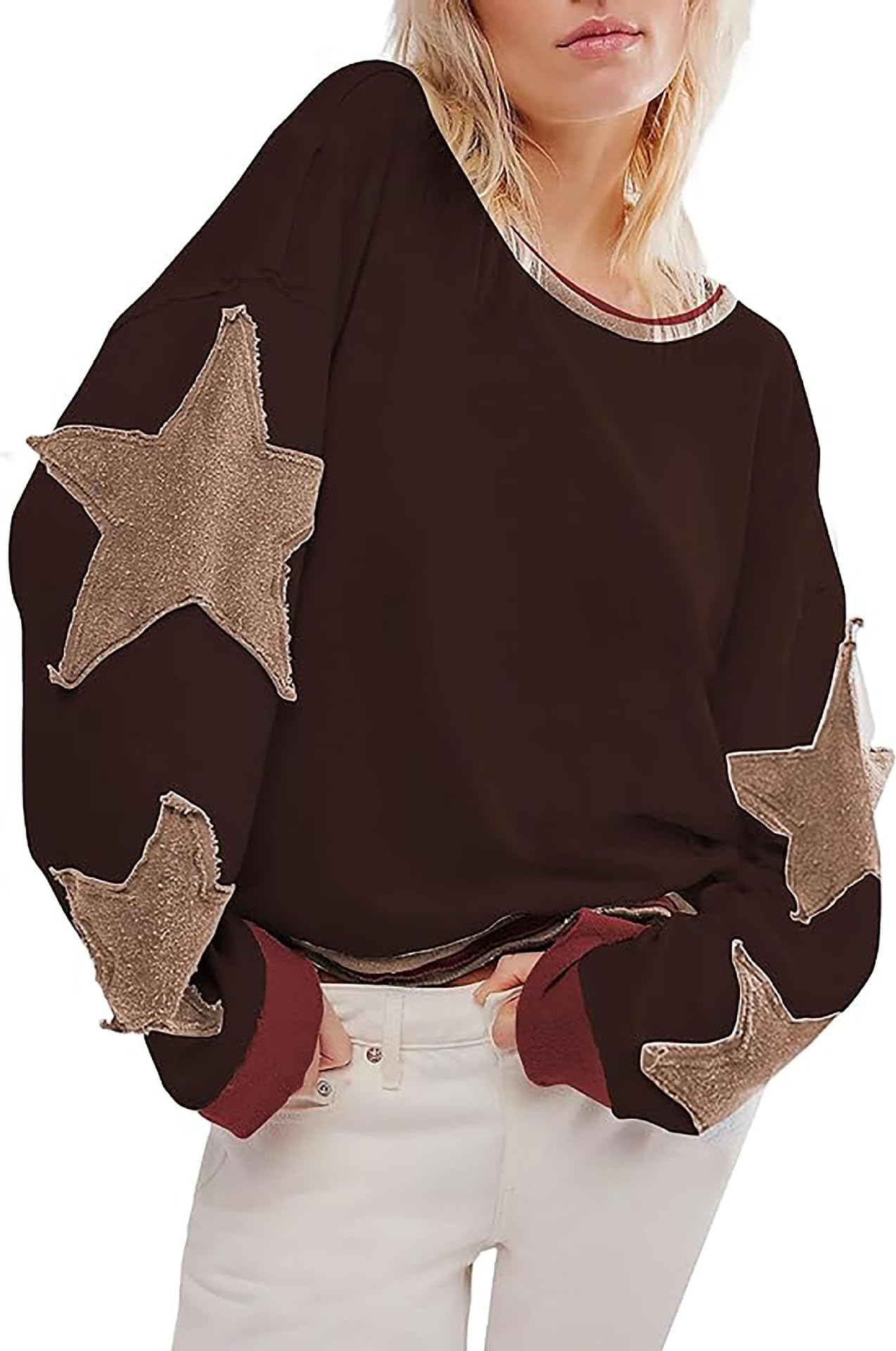 Moletom Utcoco Oversized Para Mulheres Com Café Star Patches