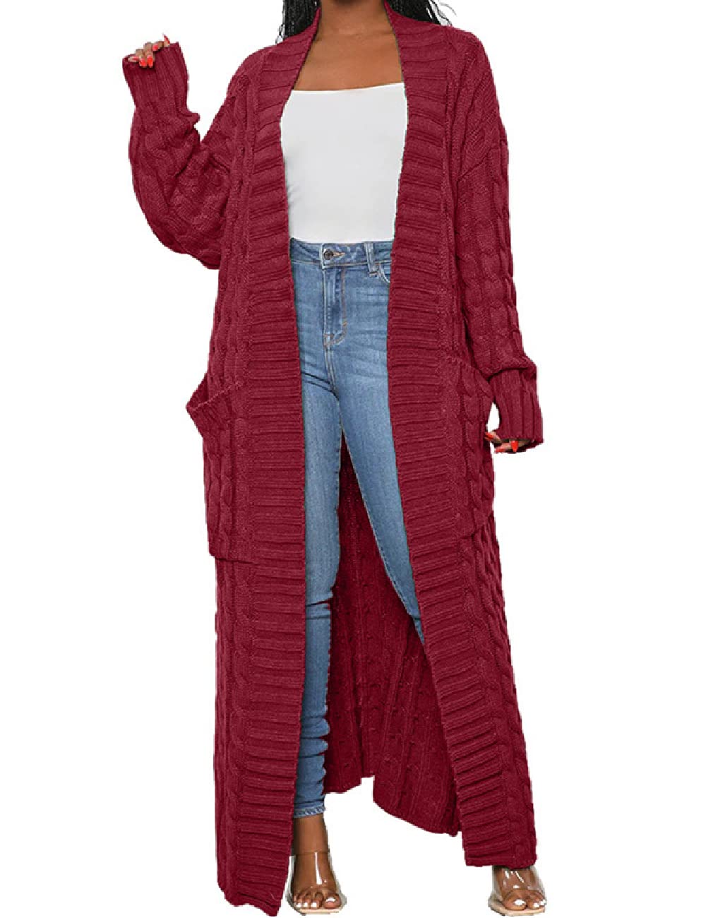 Casaco De Lã Livecloth Para Mulheres, Suéter Longo, Vermelho Vinho, L