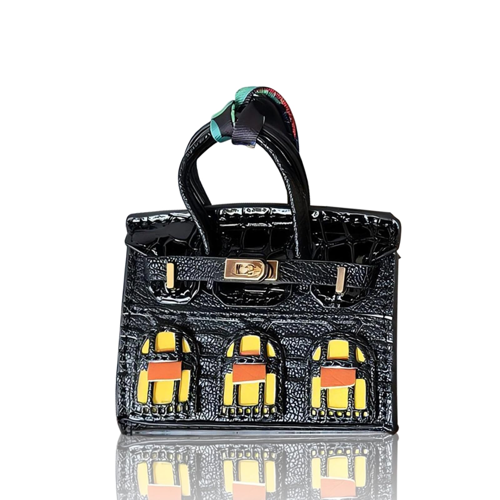 Bag Charms Edibling Preppy Leather Para Mulheres, Preta