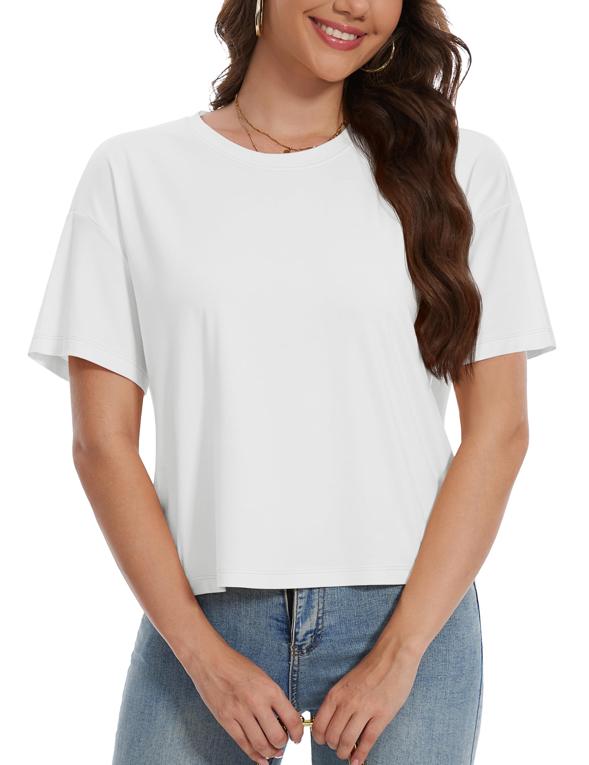 Blusa Curta Feminina Yucolen De Verão Upf50+, Folgada, Branca, 3gg