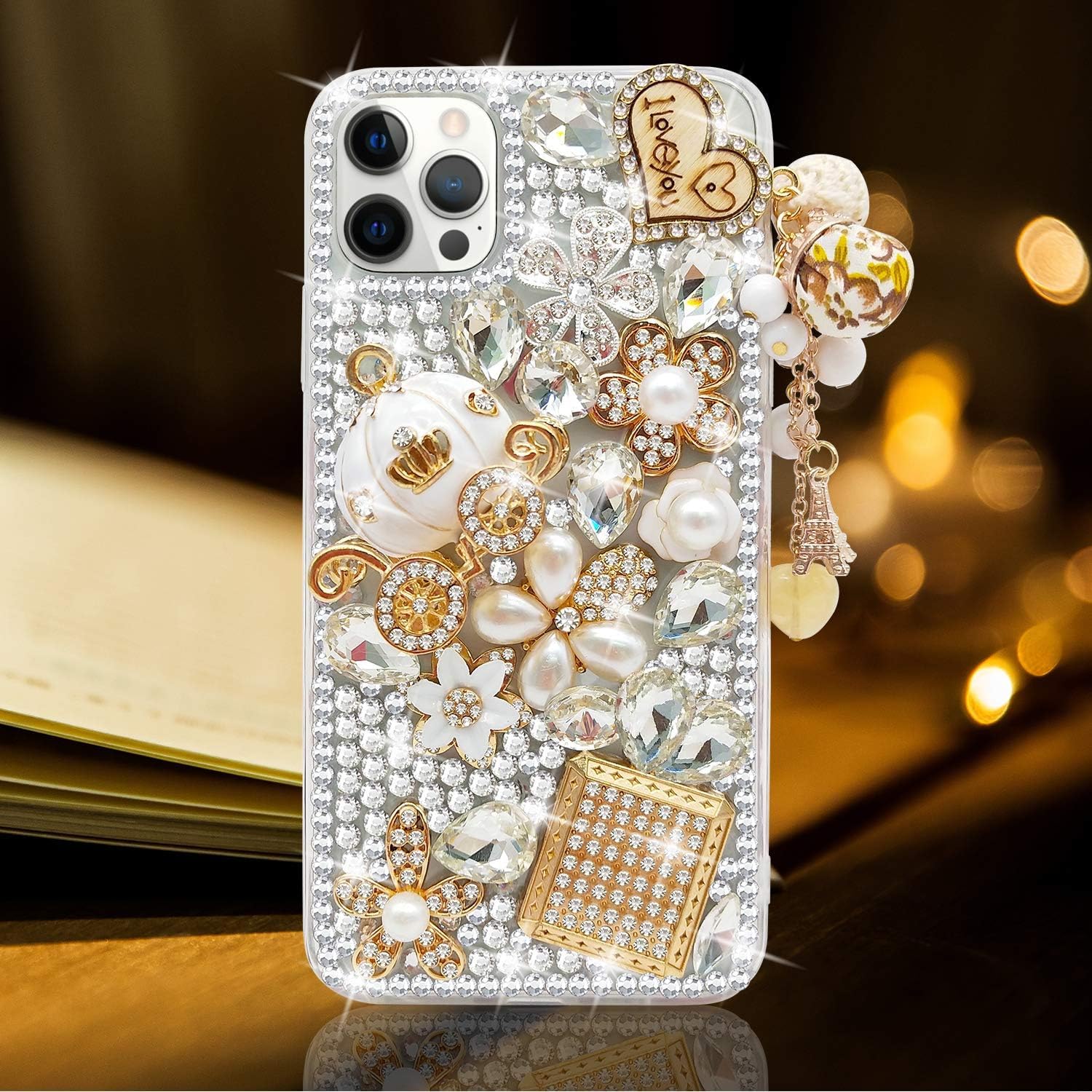 Capa Guppy Para Iphone 16 Pro Max Feminina 3d Bling Rhinestone