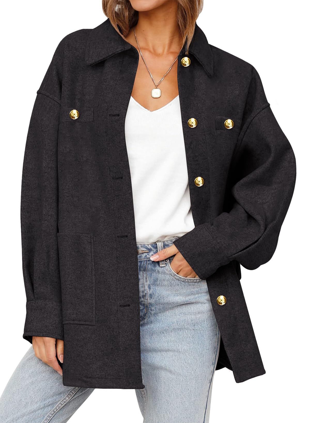 Jaqueta Feminina Dokotoo Fall Oversize Shacket Preta Gg